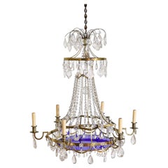 Baltic Neoclassic Ormolu, Rock Crystal & Cobalt Blue Glass Chandelier, c 1800