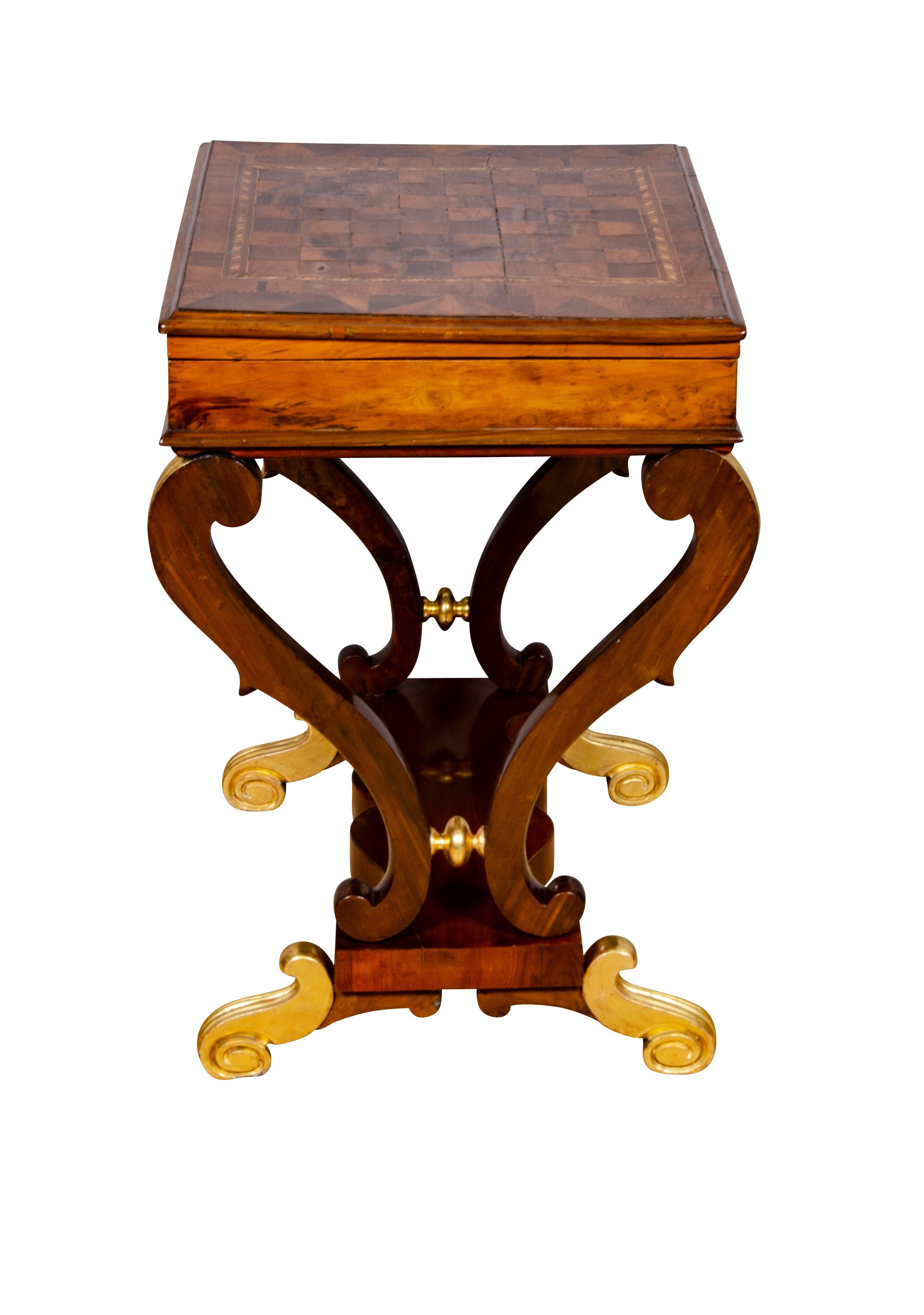 Baltic Neoclassic Yew Wood Games Table In Good Condition For Sale In Essex, MA