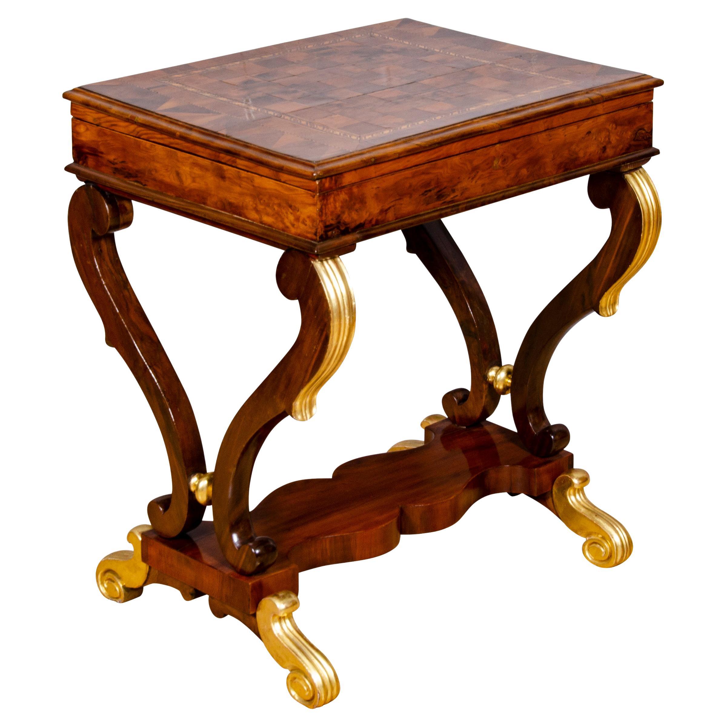 Baltic Neoclassic Yew Wood Games Table For Sale