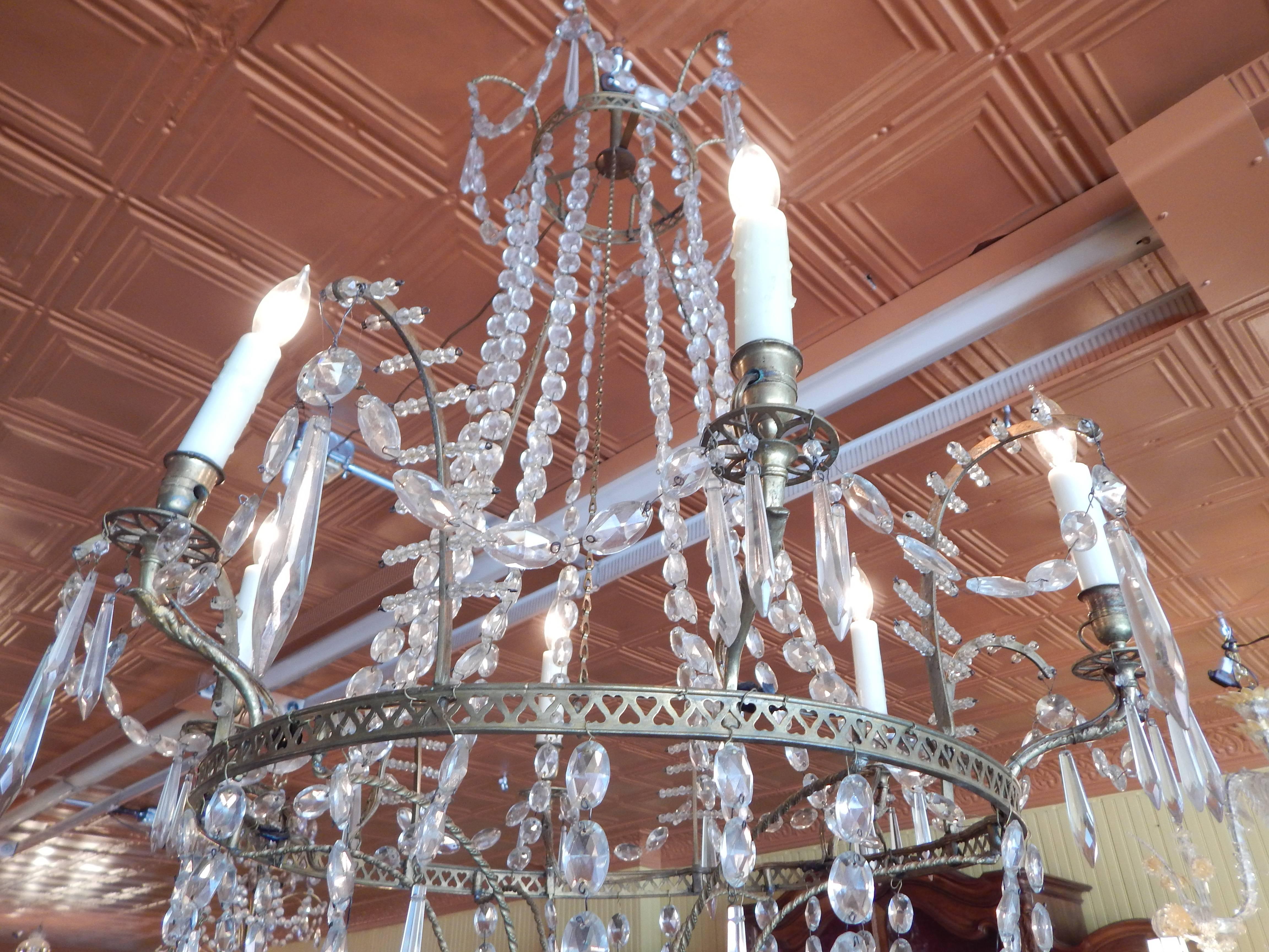 Baltic Neoclassical Bronze and Crystal Chandelier, circa 1800 4