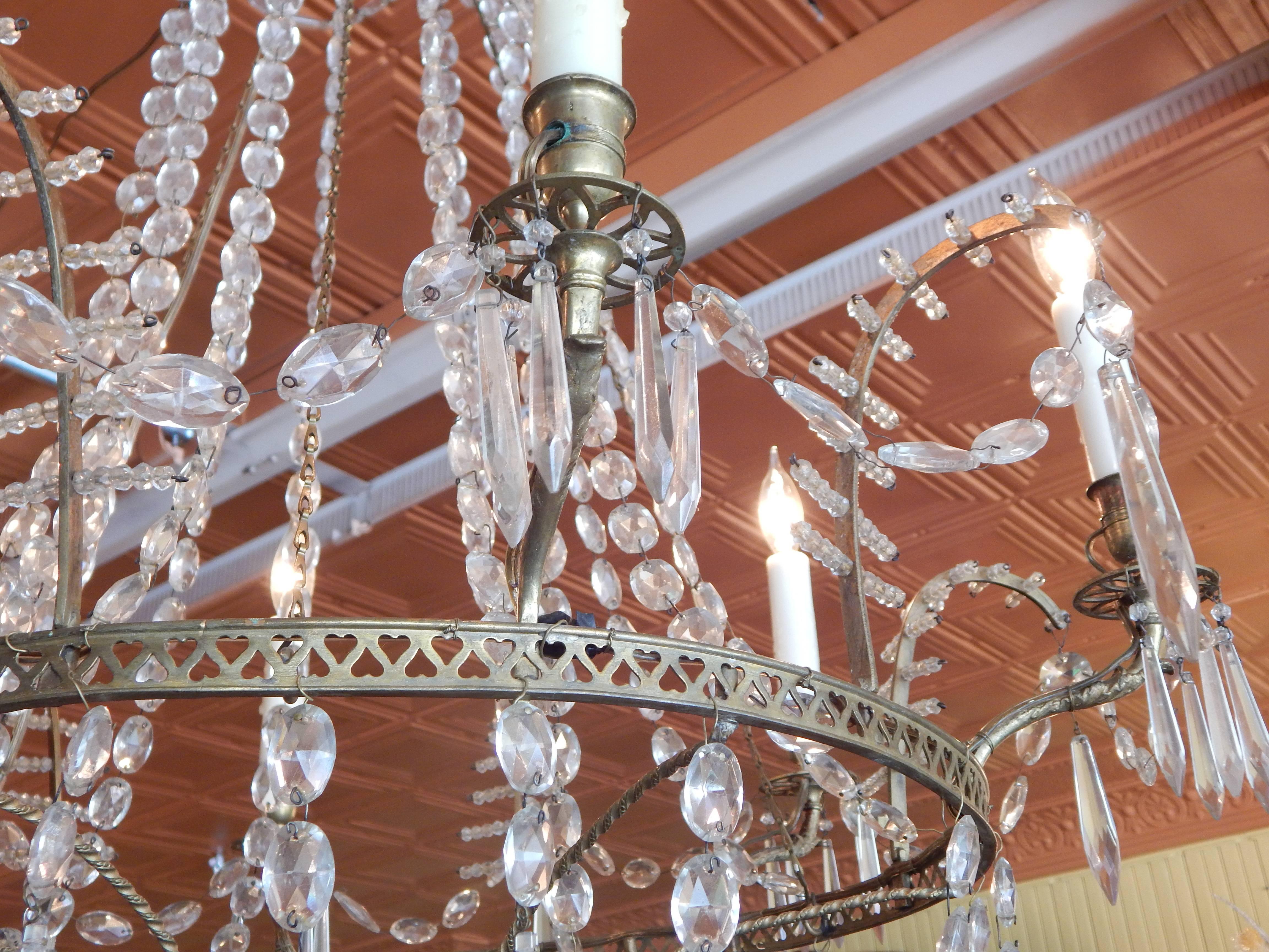 Baltic Neoclassical Bronze and Crystal Chandelier, circa 1800 3