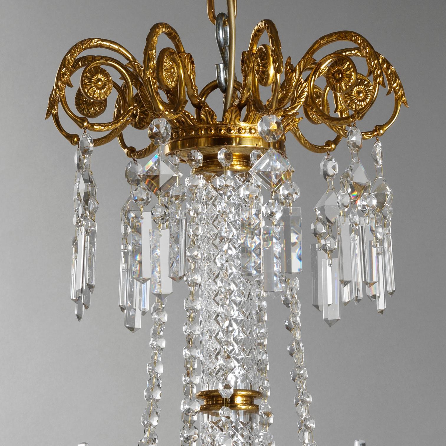 Italian Baltic Style Gilt Bronze and Crystal Chandelier by Gherardo Degli Albizzi For Sale