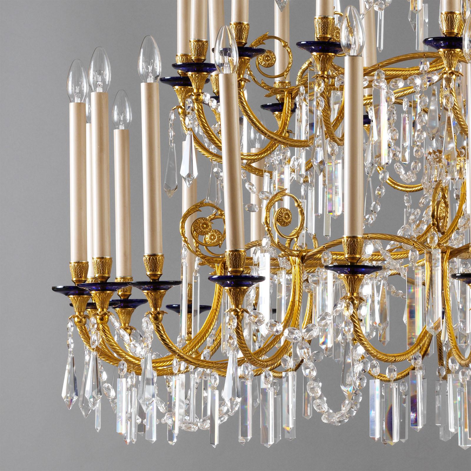 Faceted Baltic Style Gilt Bronze, Glass and Crystal Chandelier by Gherardo Degli Albizzi For Sale