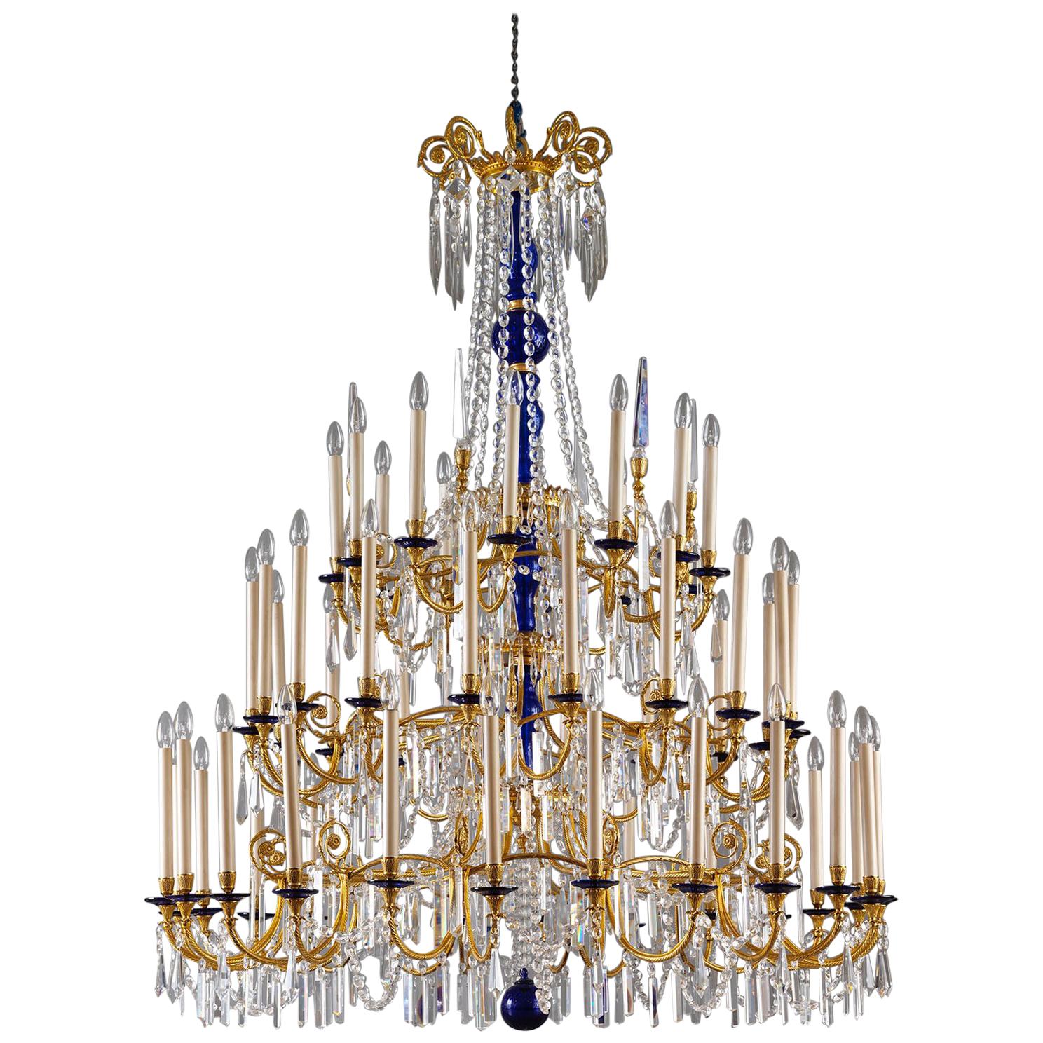 Baltic Style Gilt Bronze, Glass and Crystal Chandelier by Gherardo Degli Albizzi For Sale