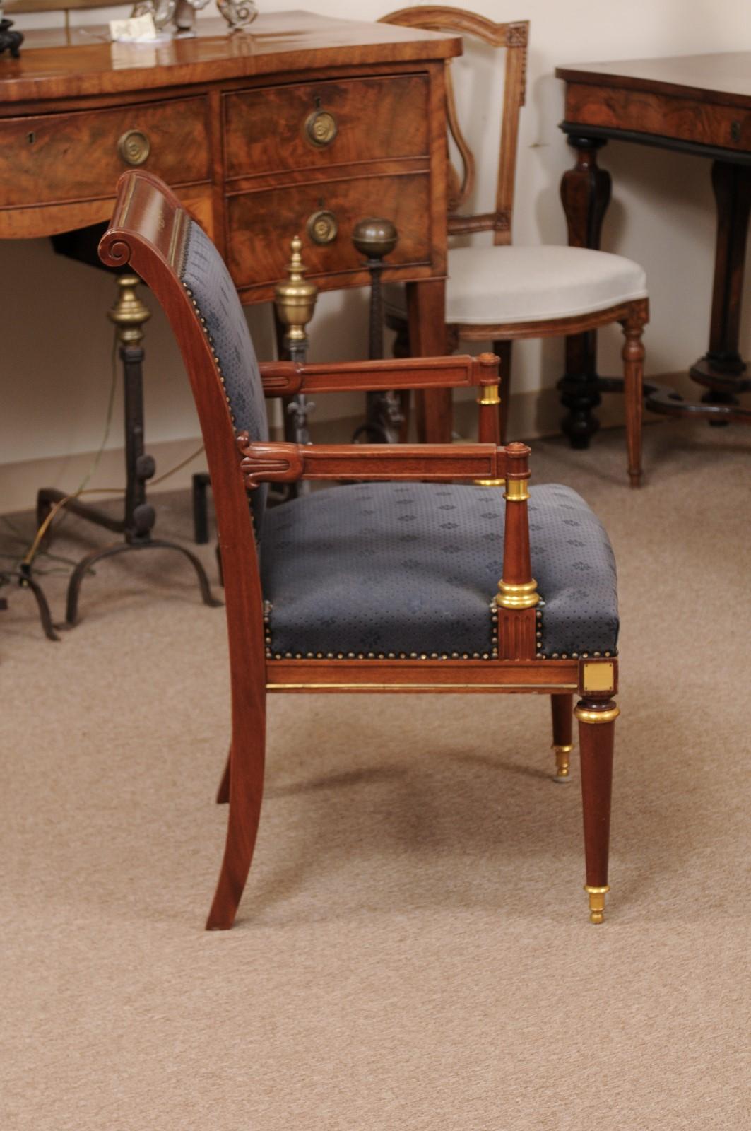 Baltic Neoclassical Style Mahogany Fauteuil with Ormolu Mounts, 20th Century For Sale 4