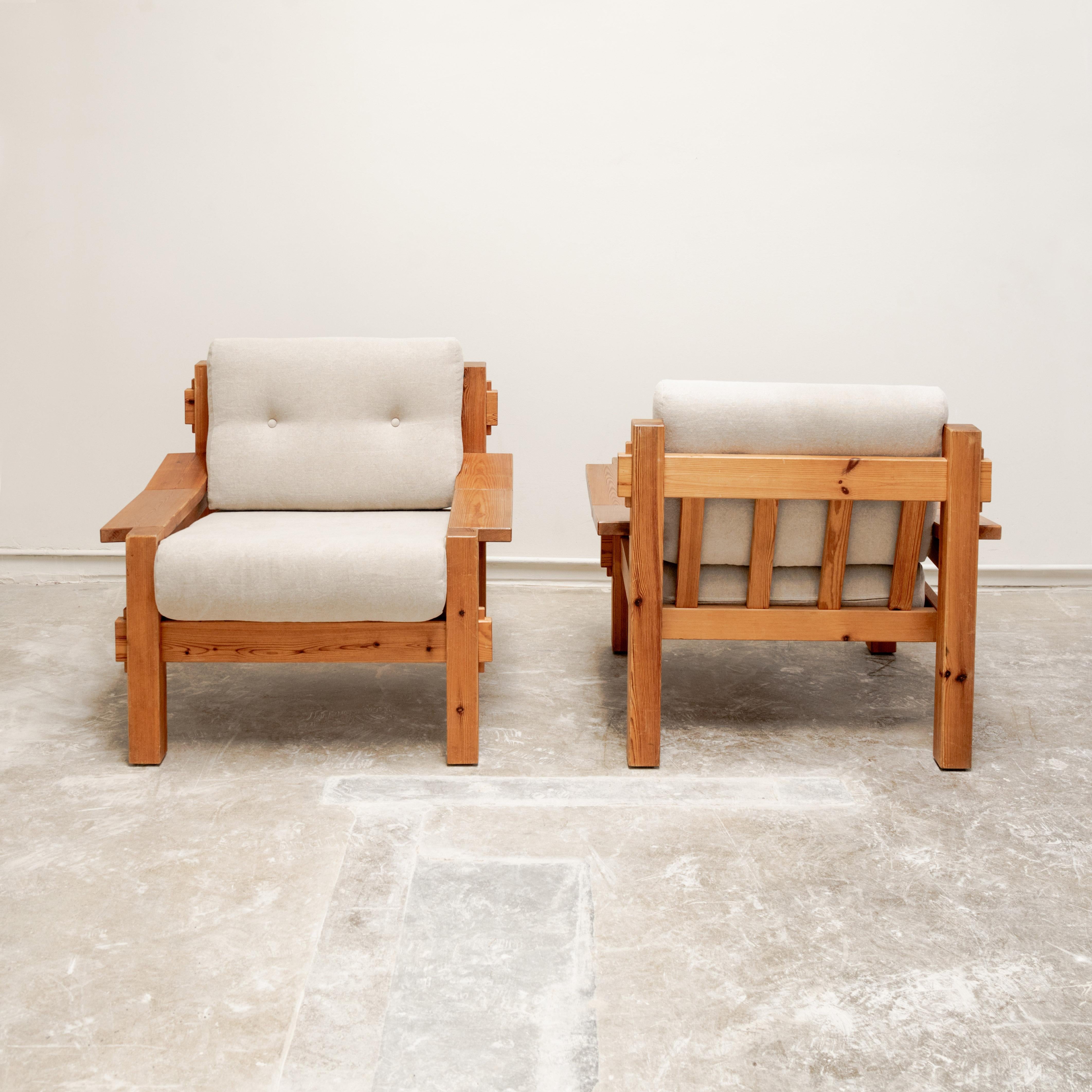 Fine XX secolo Poltrone scandinave brutaliste in pino baltico in vendita