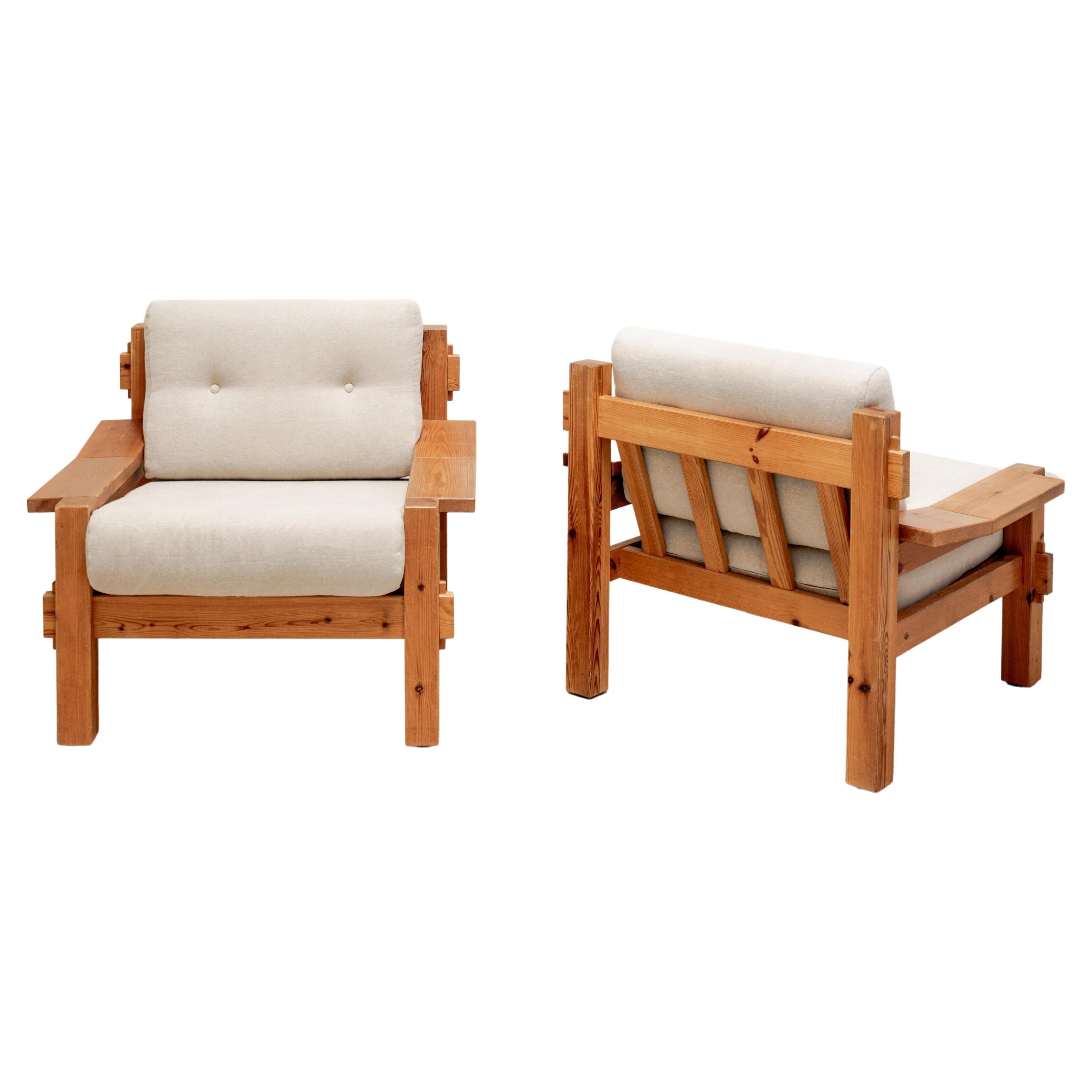 Poltrone scandinave brutaliste in pino baltico in vendita