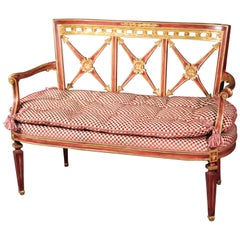 Baltic Russian Giltwood Red Settee Canape Window Bench, circa 1920