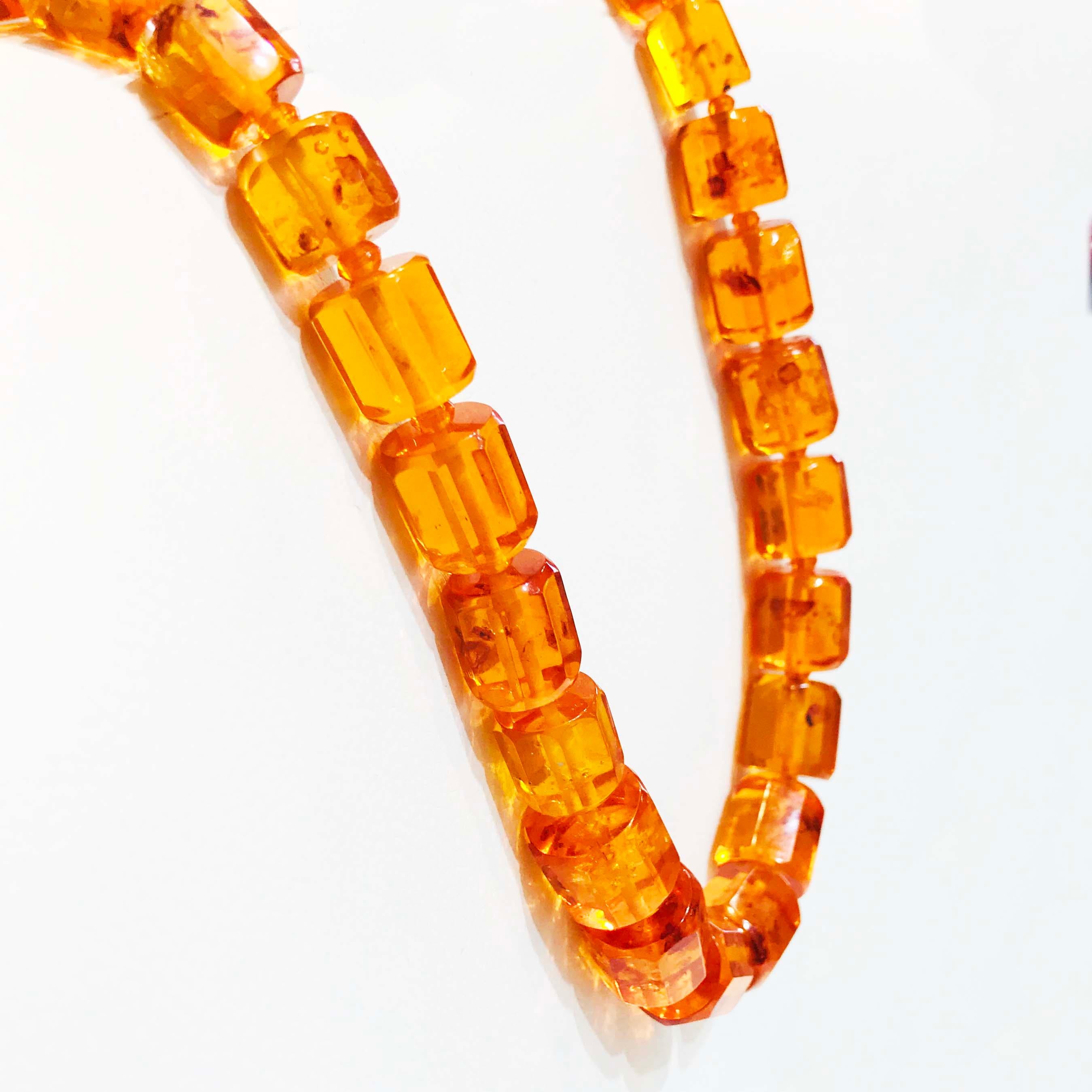 Modern Baltic Sea Amber Hand Polished Custom Octagon-Shaped Amber Bead Necklace