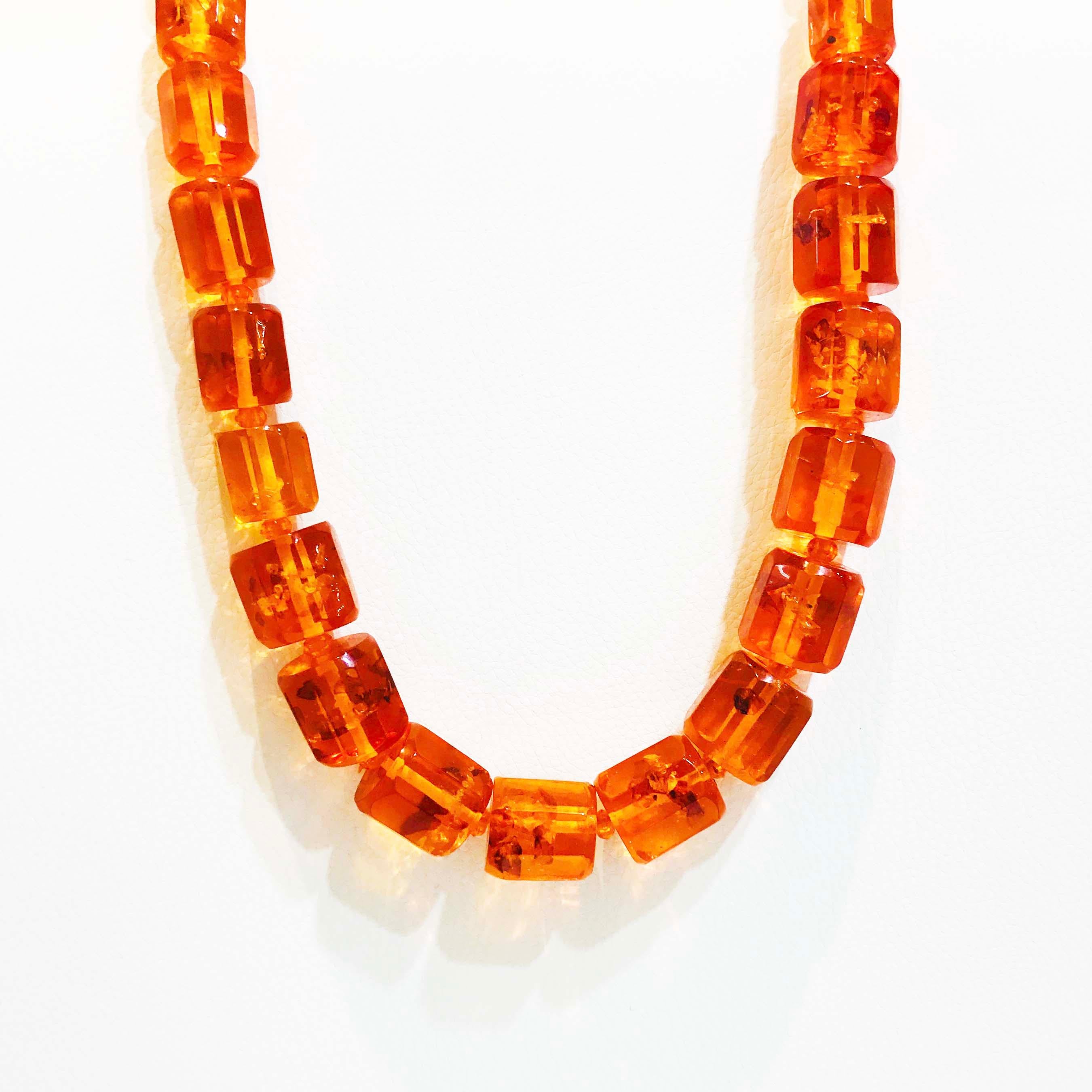 Baltic Sea Amber Hand Polished Custom Octagon-Shaped Amber Bead Necklace In New Condition In Austin, TX