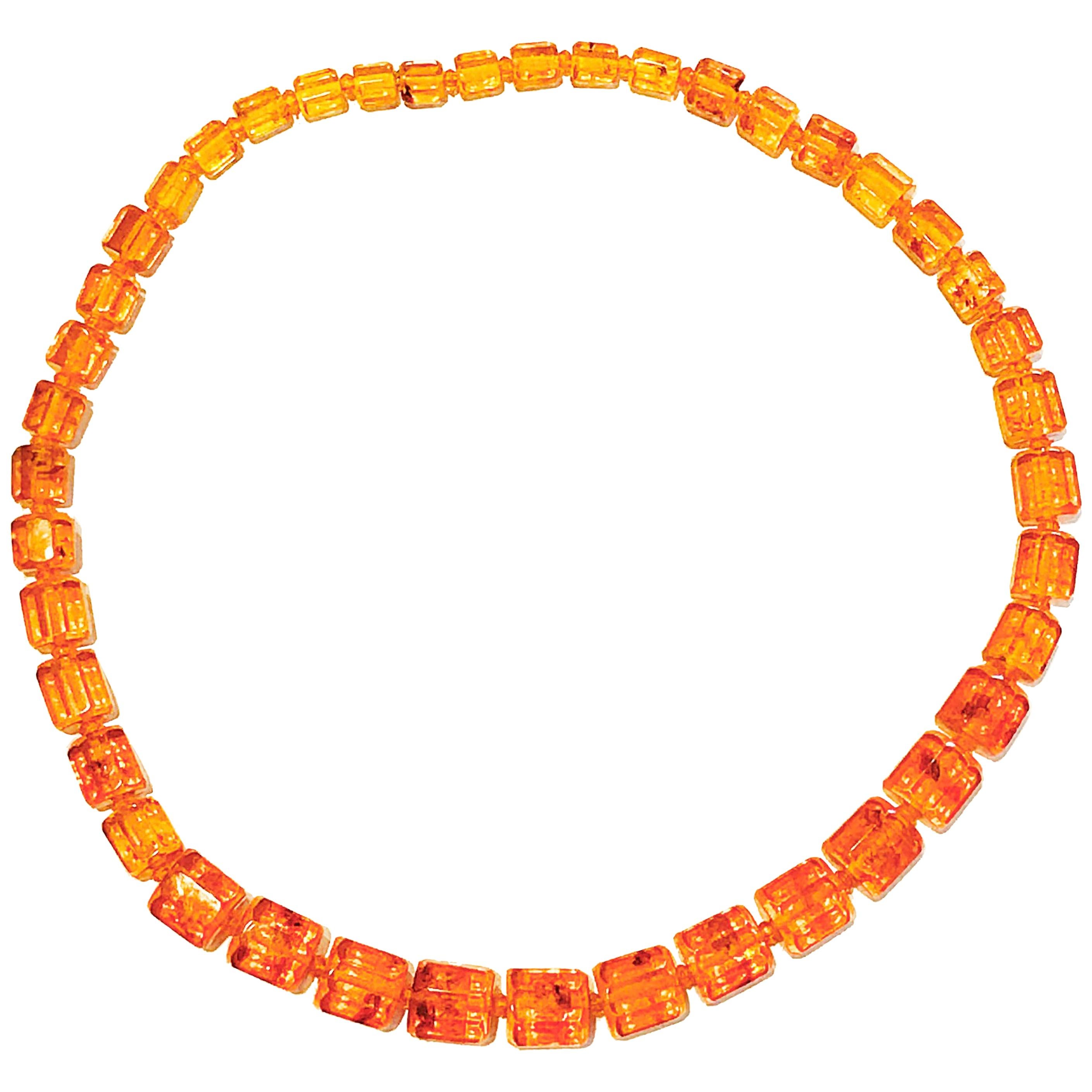 Baltic Sea Amber Hand Polished Custom Octagon-Shaped Amber Bead Necklace