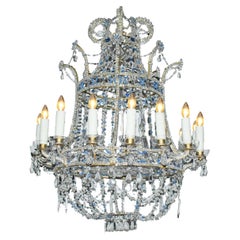 Lustre panier de style baltique à seize lumières en cristal transparent et perles bleues