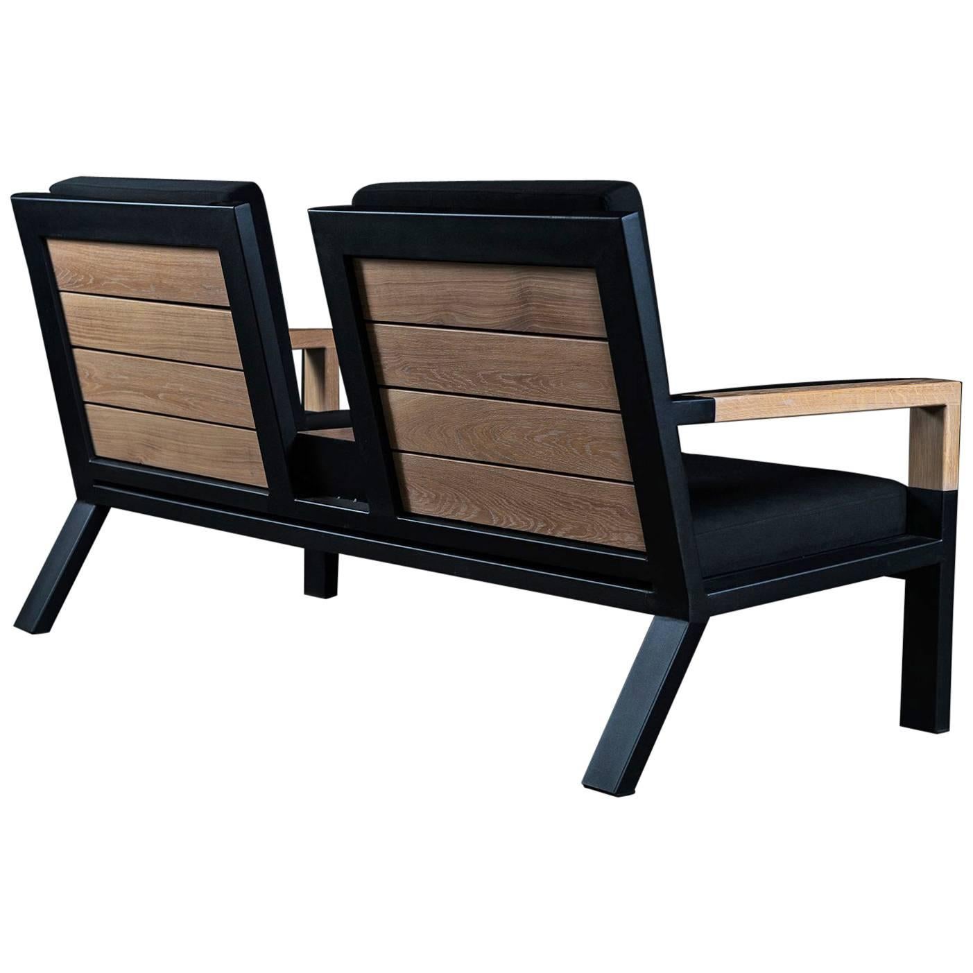 Baltimore Armchair Duo by Ambrozia, White Oak, Black Steel and Black Upholestry For Sale