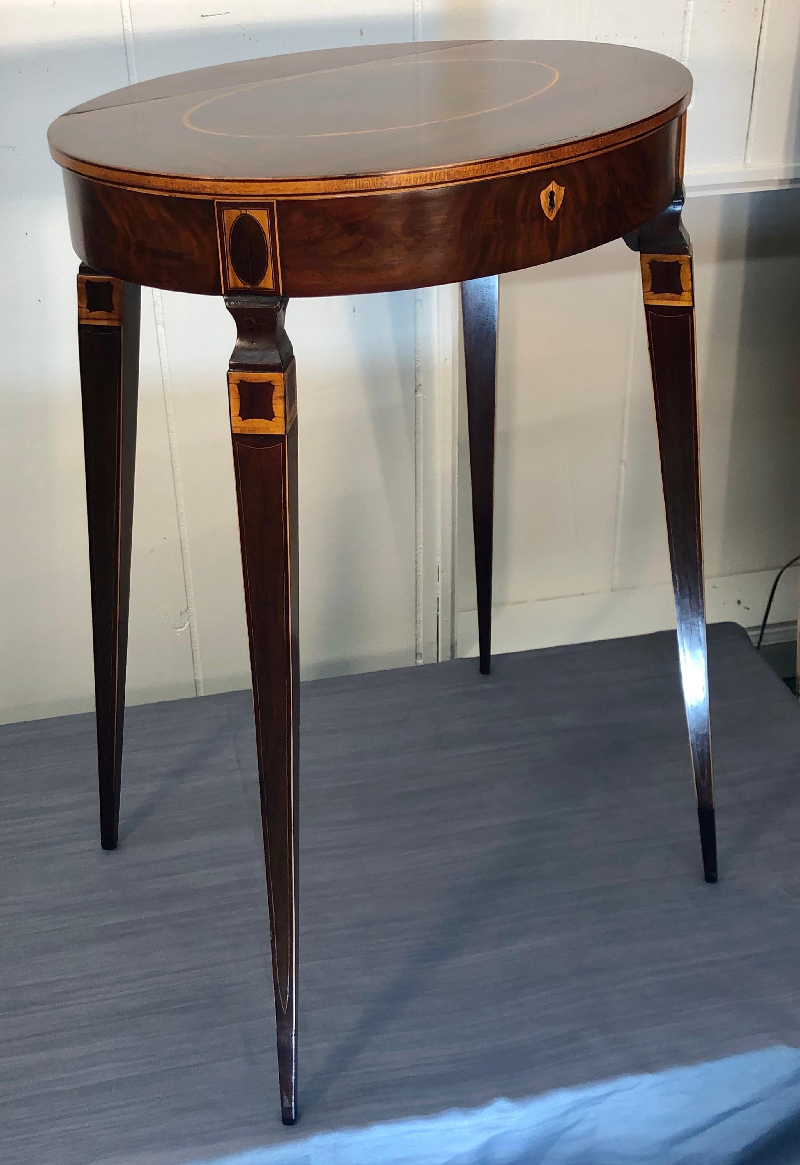 Baltimore Inlay Oval Work Table, Early 19th Century 1