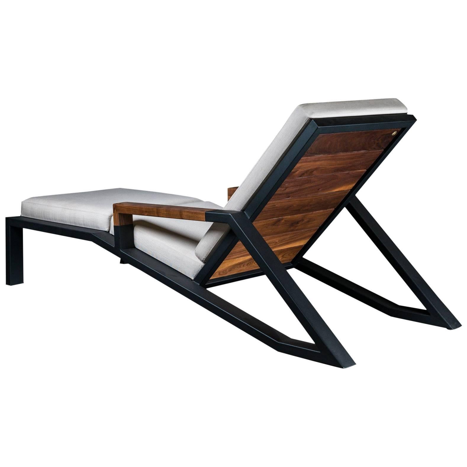 Baltimore Lounge Chair by Ambrozia, Walnut, Black Steel and Beige Upholstery For Sale