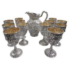 Baltimore Repousse Sterling Silver Drinks Set with Pitcher & Goblets