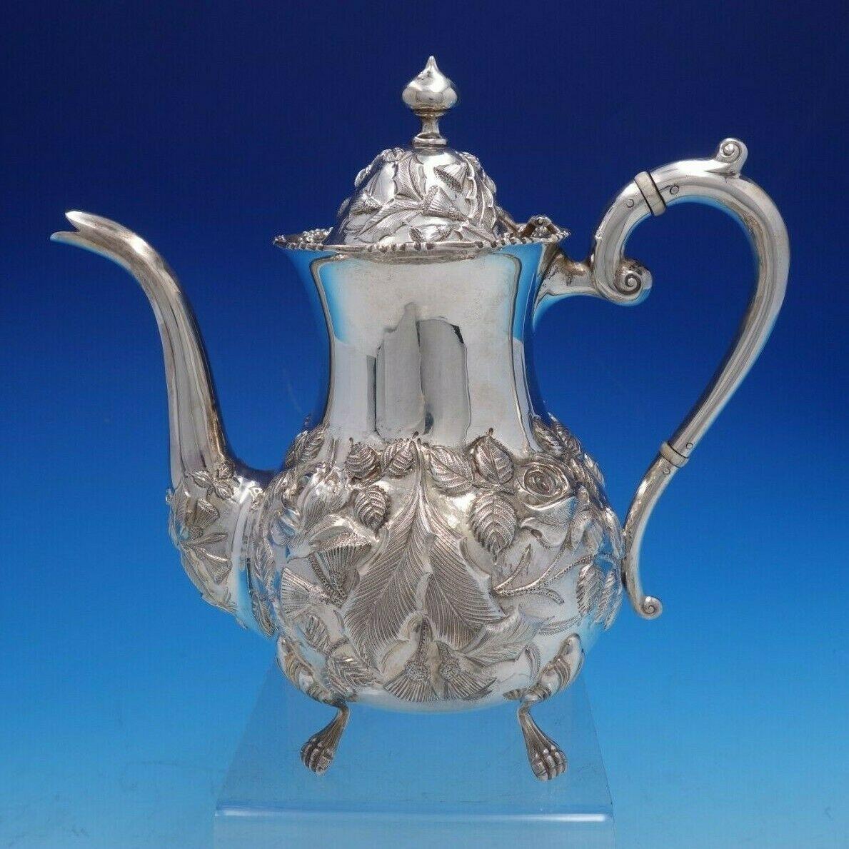 The Schofield Company

Baltimore Rose by Schofield sterling silver 4 piece tea set. The coffee pot marked #1295 measures 9 1/2