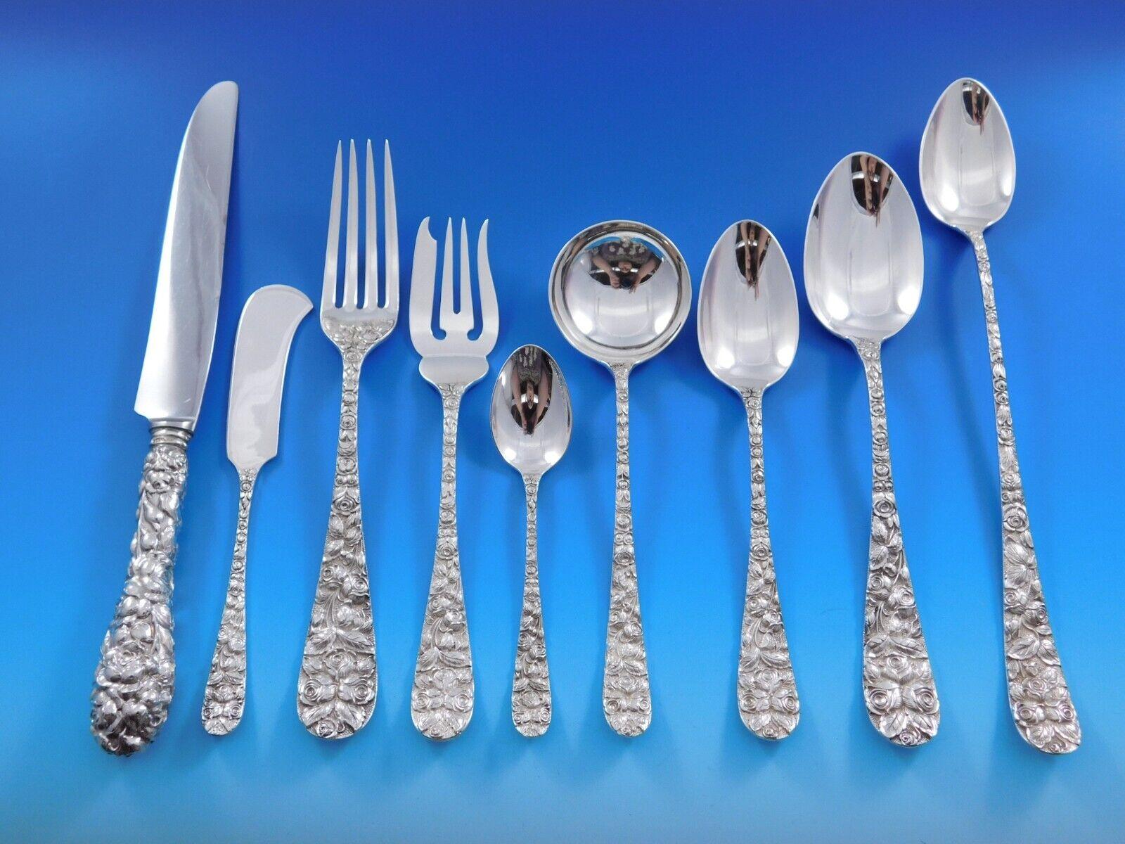 Baltimore Rose by Schofield Sterling Silver Flatware Set 79 pcs most Plain Back For Sale 4
