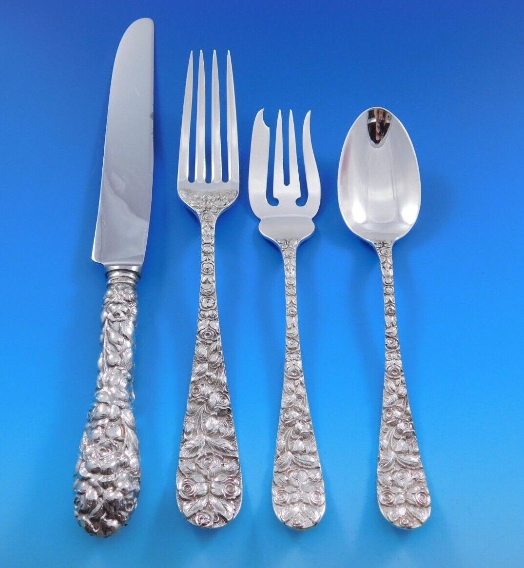 Baltimore Rose by Schofield Sterling Silver Flatware Set 79 pcs most Plain Back For Sale 5