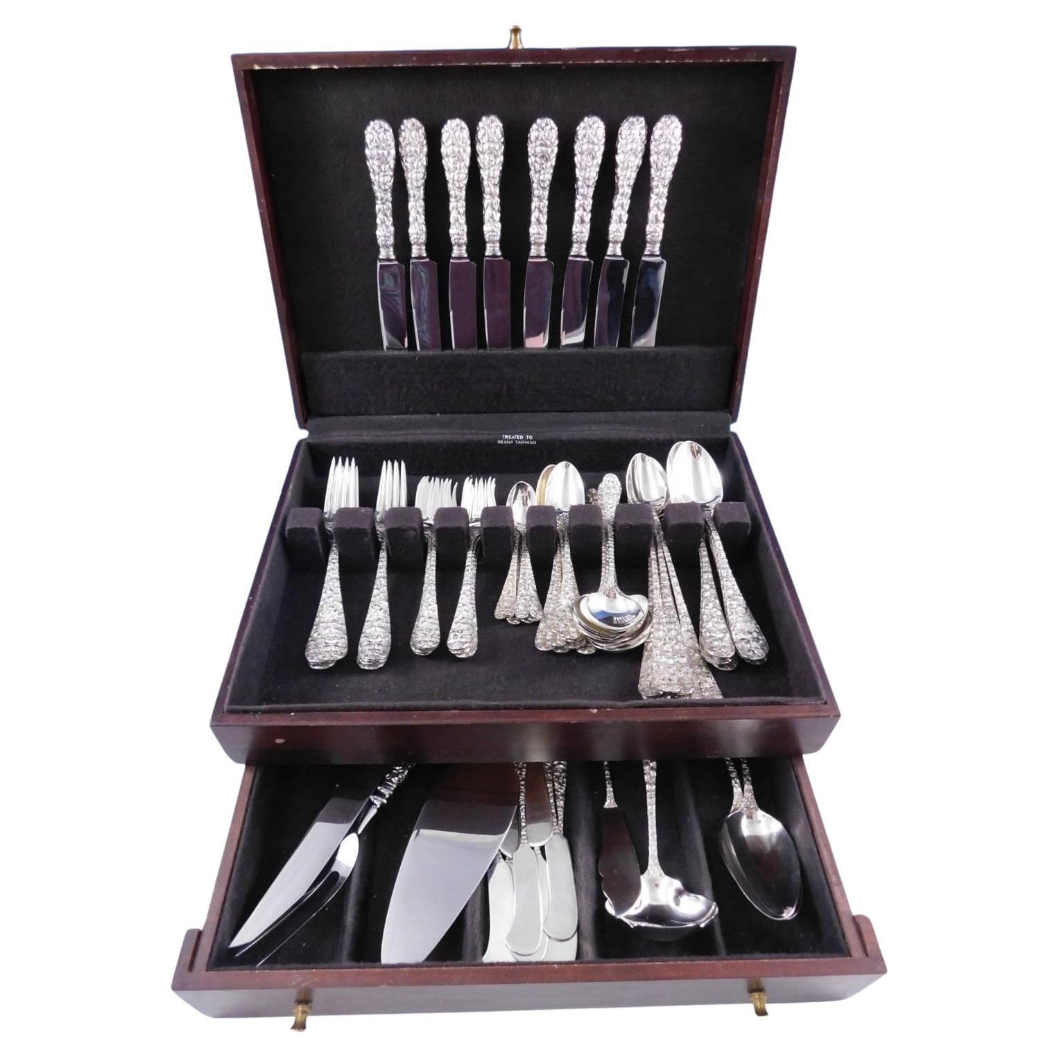 Baltimore Rose by Schofield Sterling Silver Flatware Set 79 pcs most Plain Back For Sale