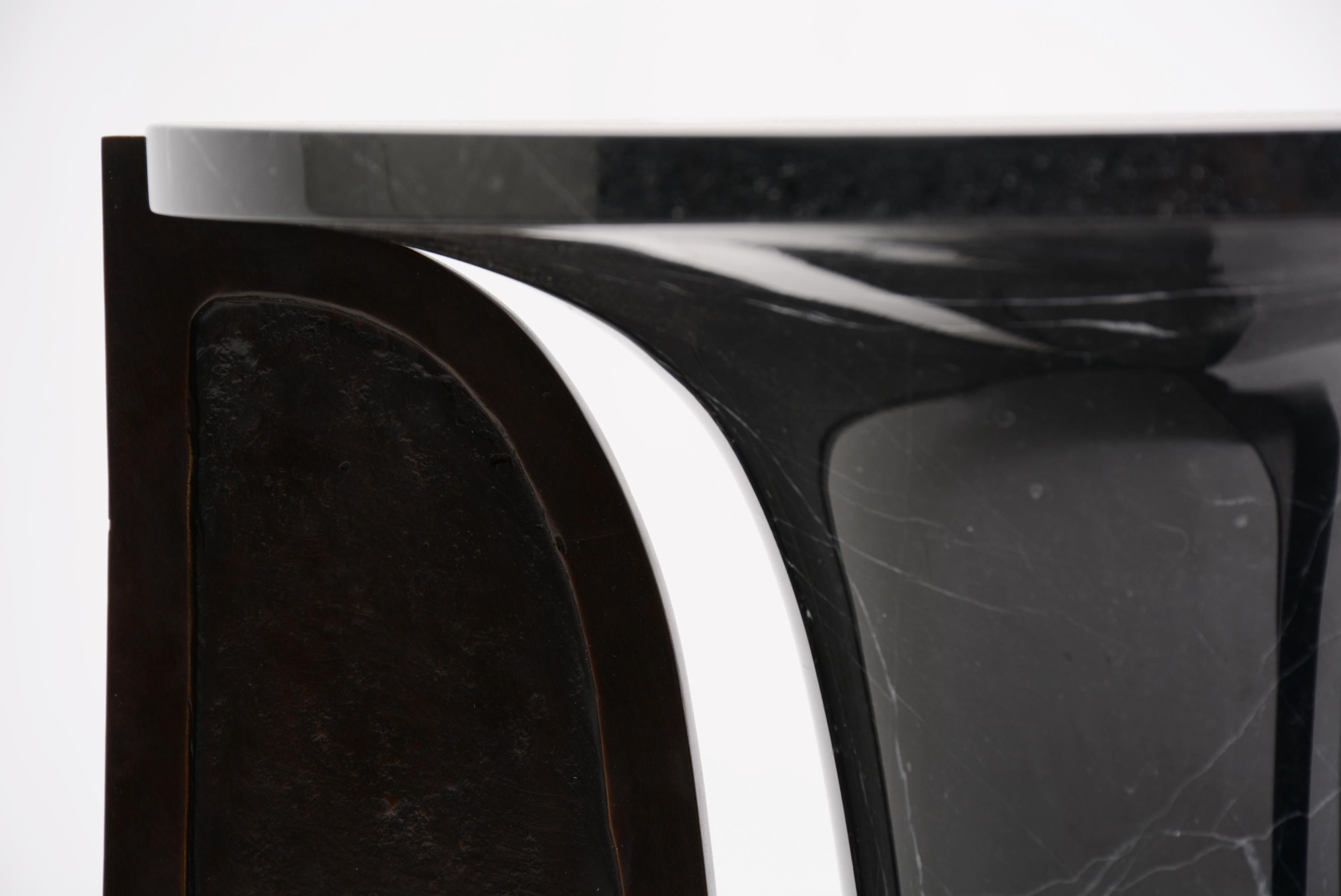 Modern Baltoro Side Table in Textural Bronze and Black Marble by Elan Atelier IN STOCK For Sale