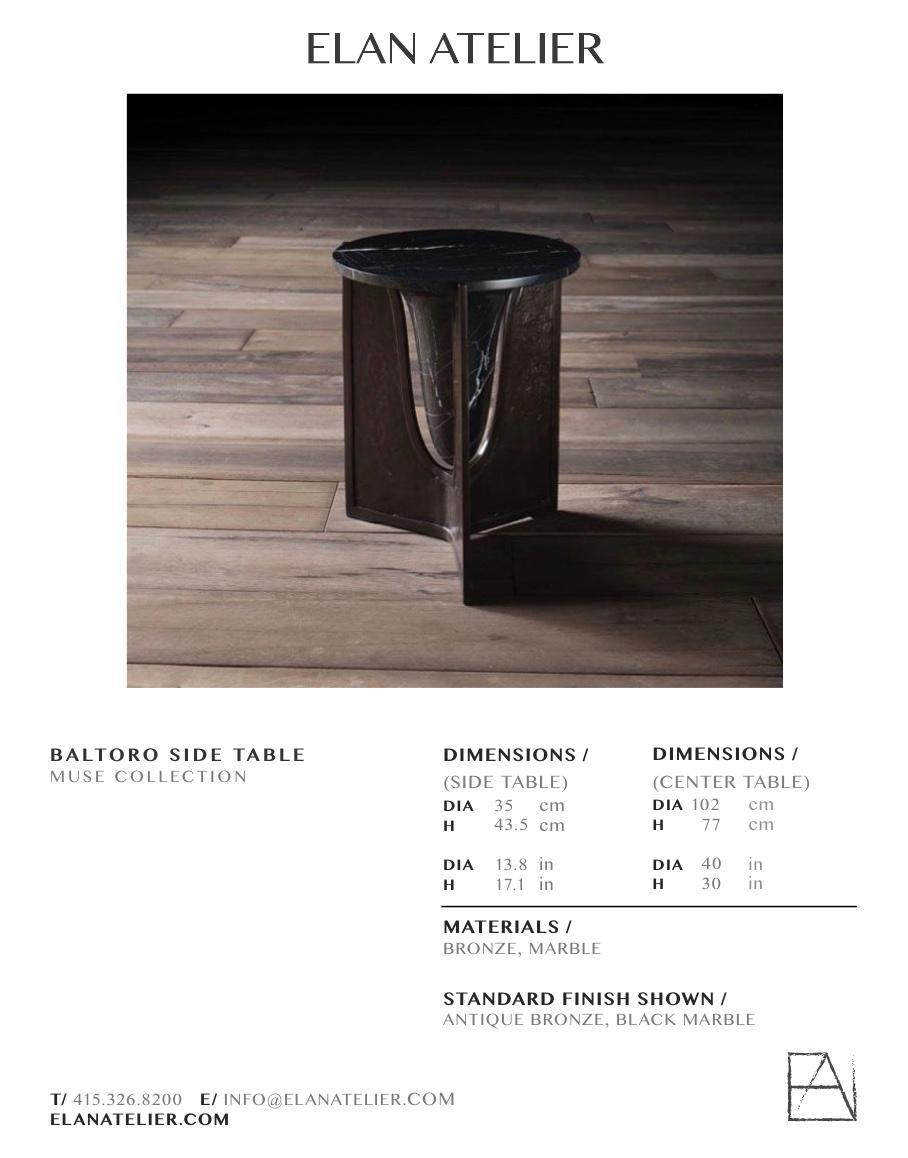 Baltoro Side Table in Textural Bronze and Black Marble by Elan Atelier IN STOCK In New Condition For Sale In New York, NY