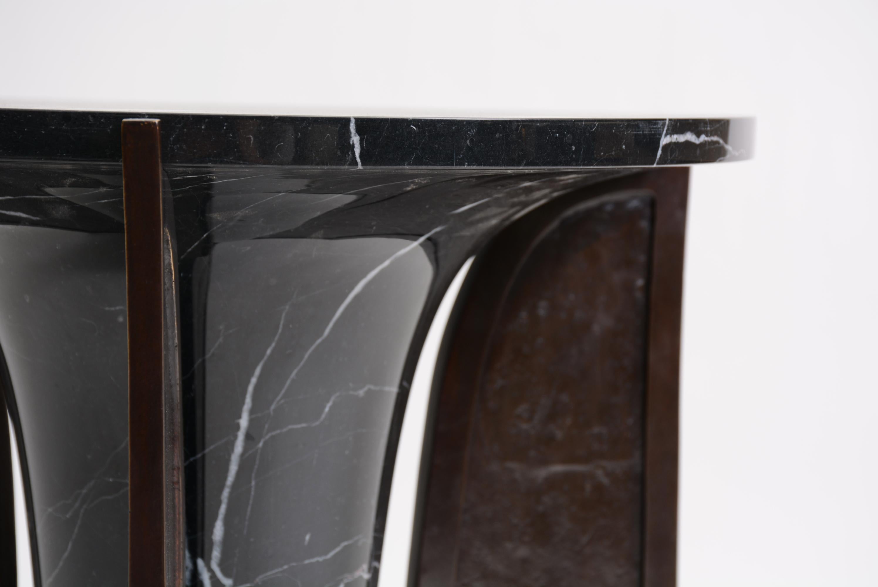 Modern Baltoro Side Table in Cast Bronze and Black or White Marble by Elan Atelier For Sale
