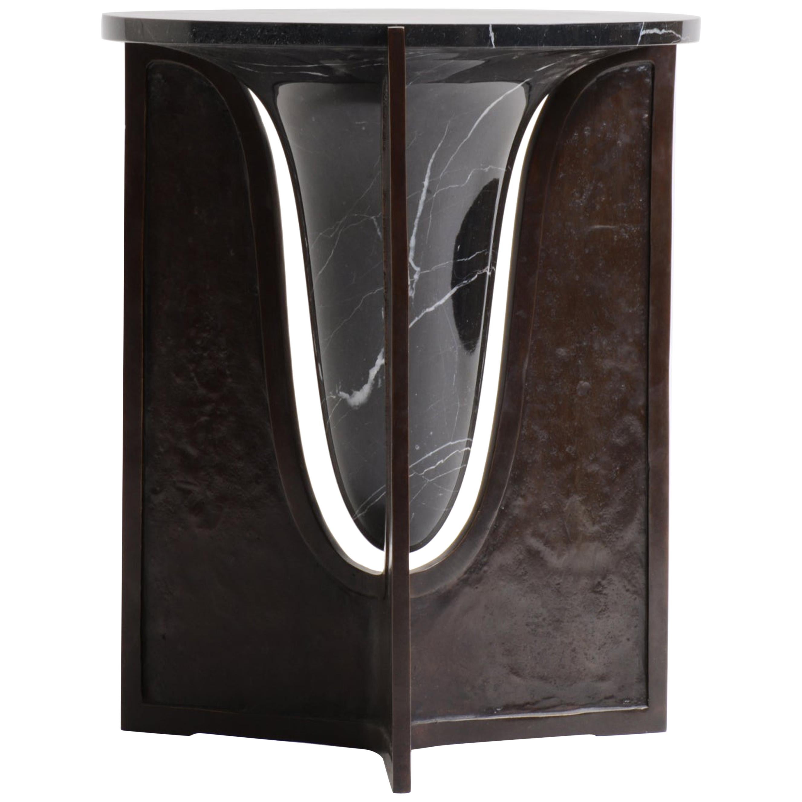 Baltoro Side Table in Cast Bronze and Black or White Marble by Elan Atelier For Sale