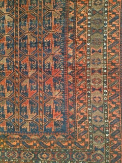 Vintage Baluch Tribal Area Rug, Handwoven Wool, Geometric Design