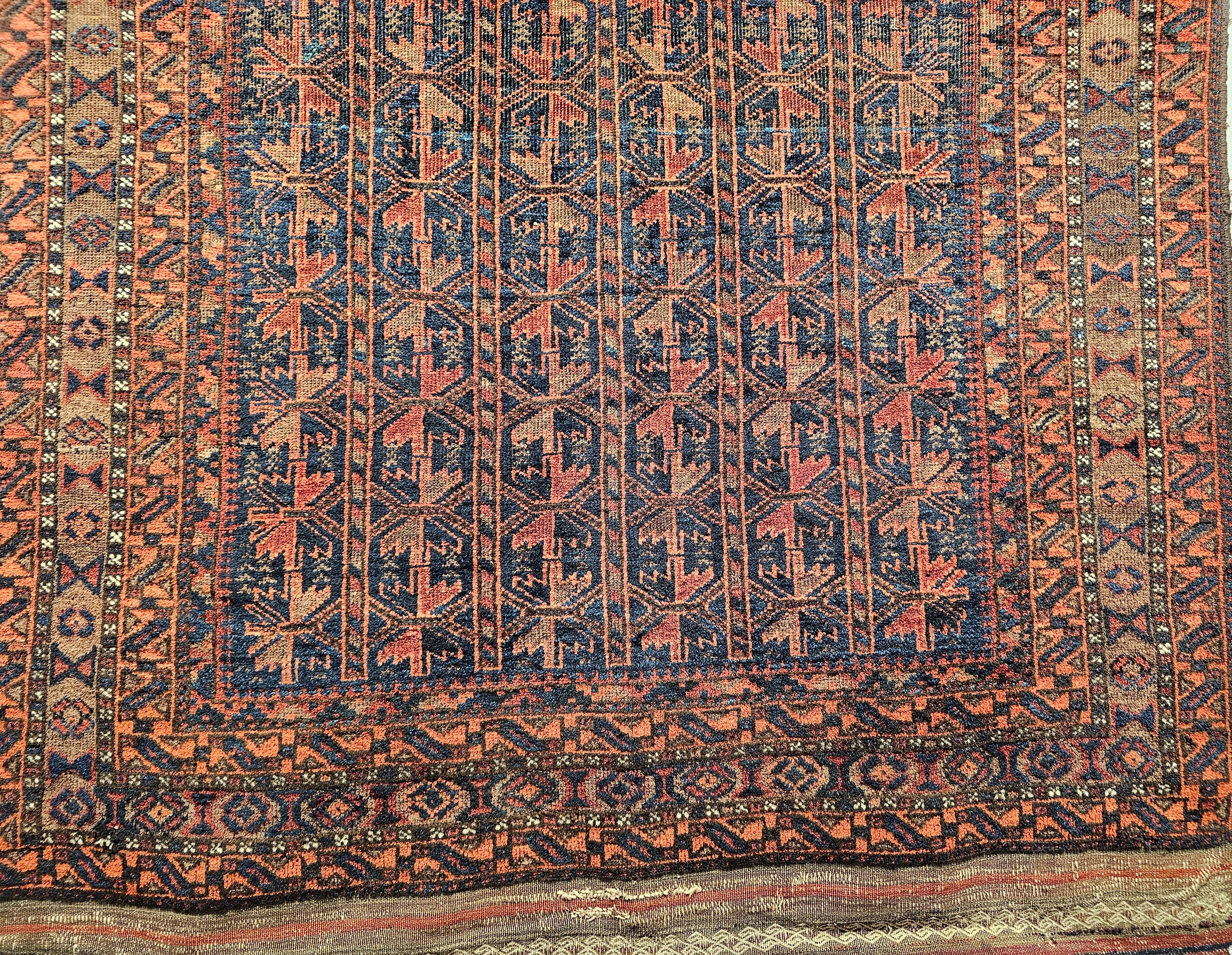 Vintage Baluch Tribal Area Rug in Allover Geometric Pattern in Navy Blue, Brown In Good Condition For Sale In Barrington, IL