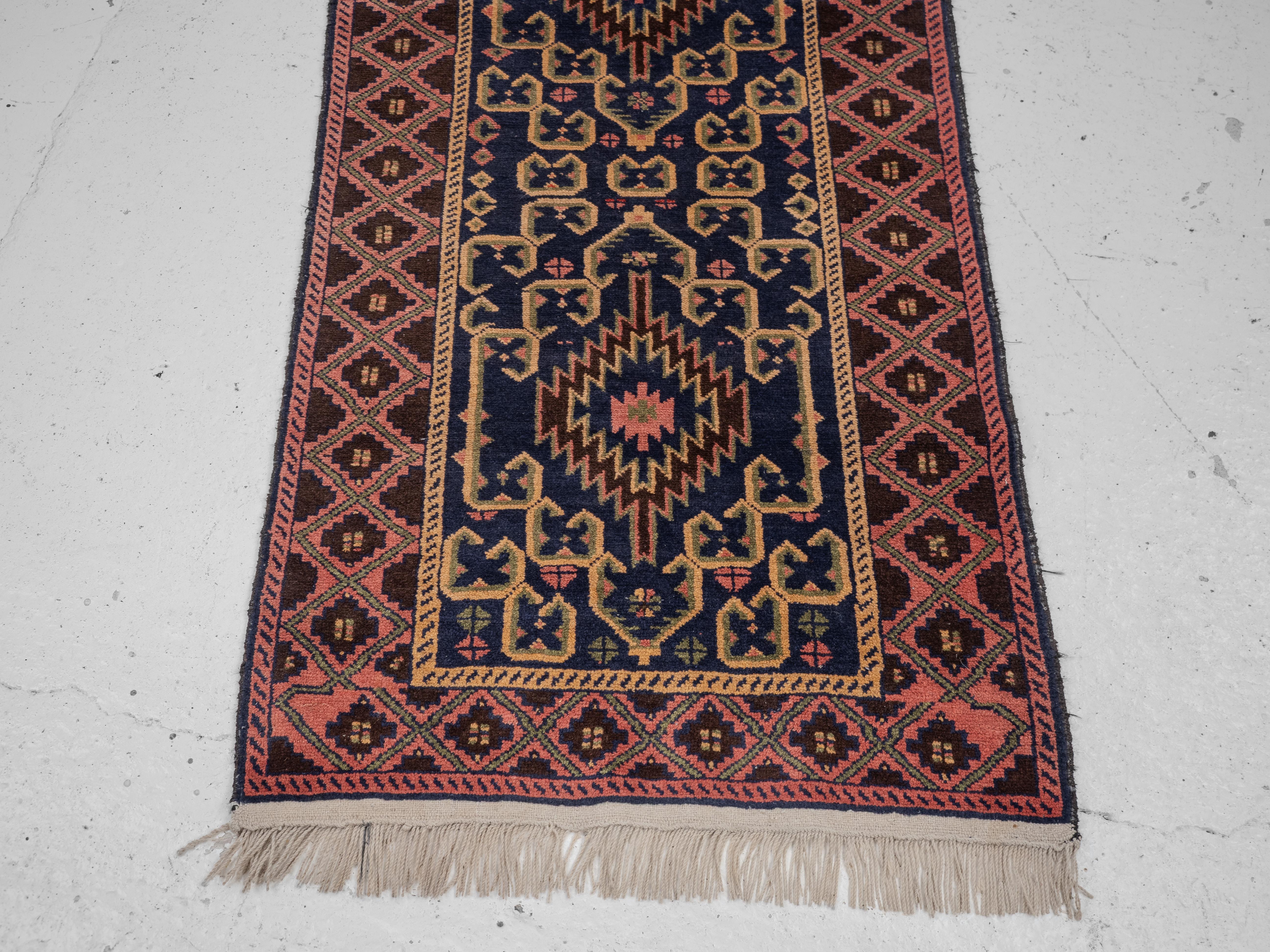 Wool Baluch Afghan Persian Handwoven Rug 211 x 98 cm (Oriental Carpet Balouch) For Sale