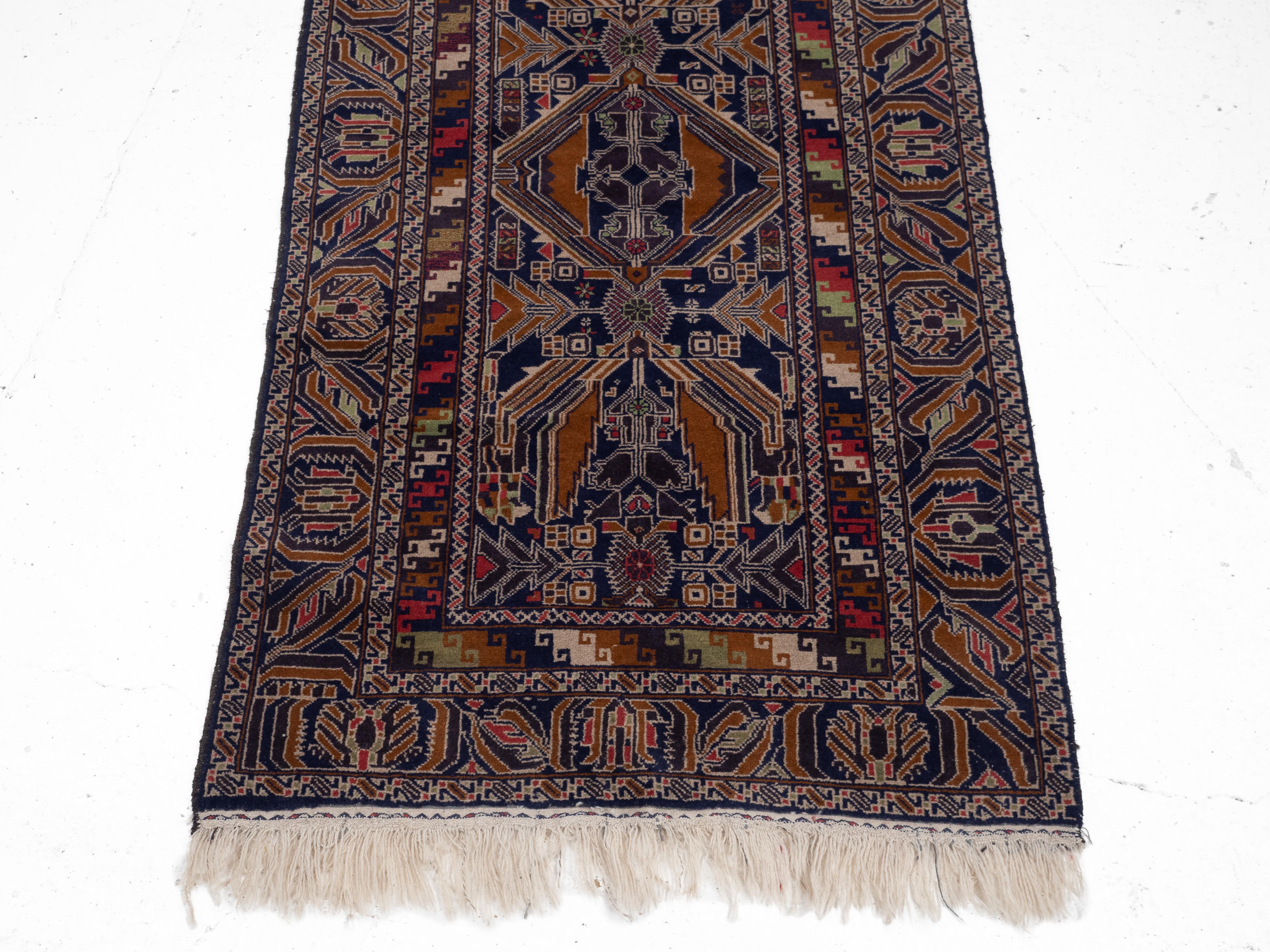 Wool Vintage Baluch Afghan Persian Handwoven Rug 229 x 110 cm (7'6