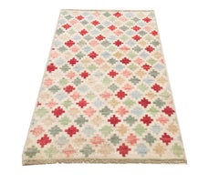 Baluchi Golden Yellow, Red, Green and Beige Rug Hand Knotted, Late 20th Century