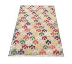 Baluchi White, Red, Pink, Green and Beige Rug Hand Knotted, Late 20th Century