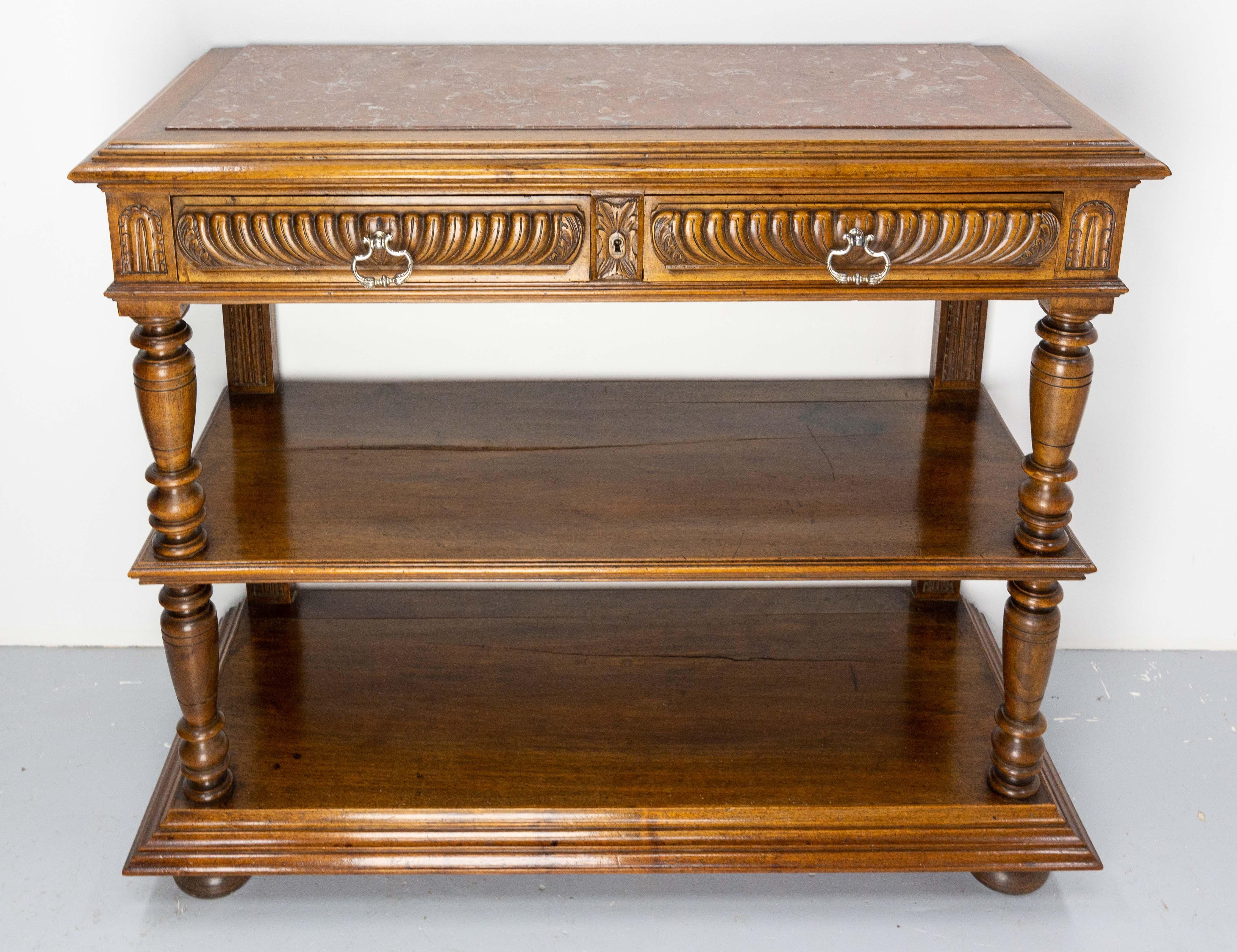 Français Console ou table de service à balustre, plateau en marbre, style Louis XIII, français, fin du 19e s. en vente