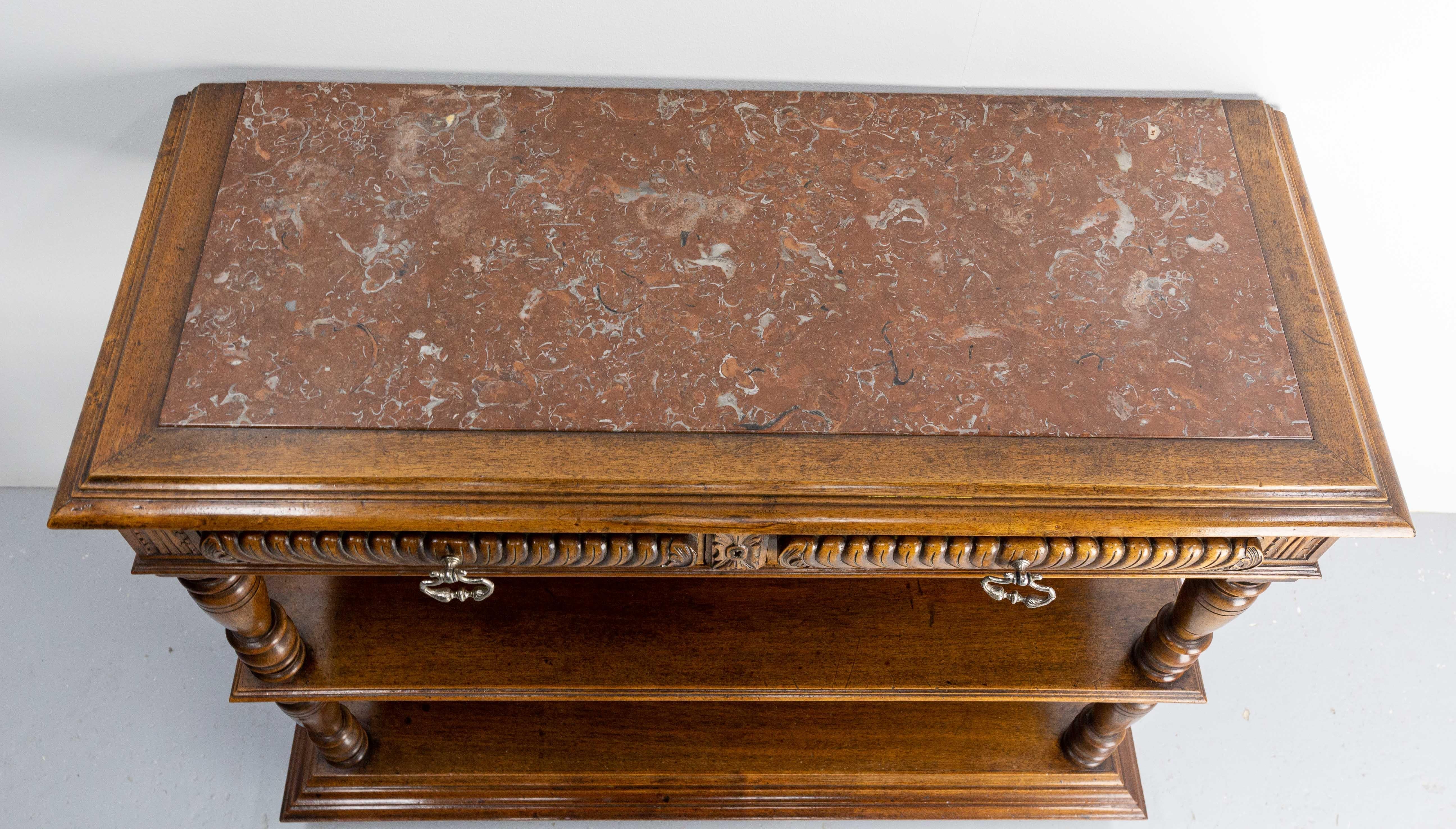 Baluster Console or Serving Table Marble Top Louis XIII St, French, Late 19th C For Sale 1