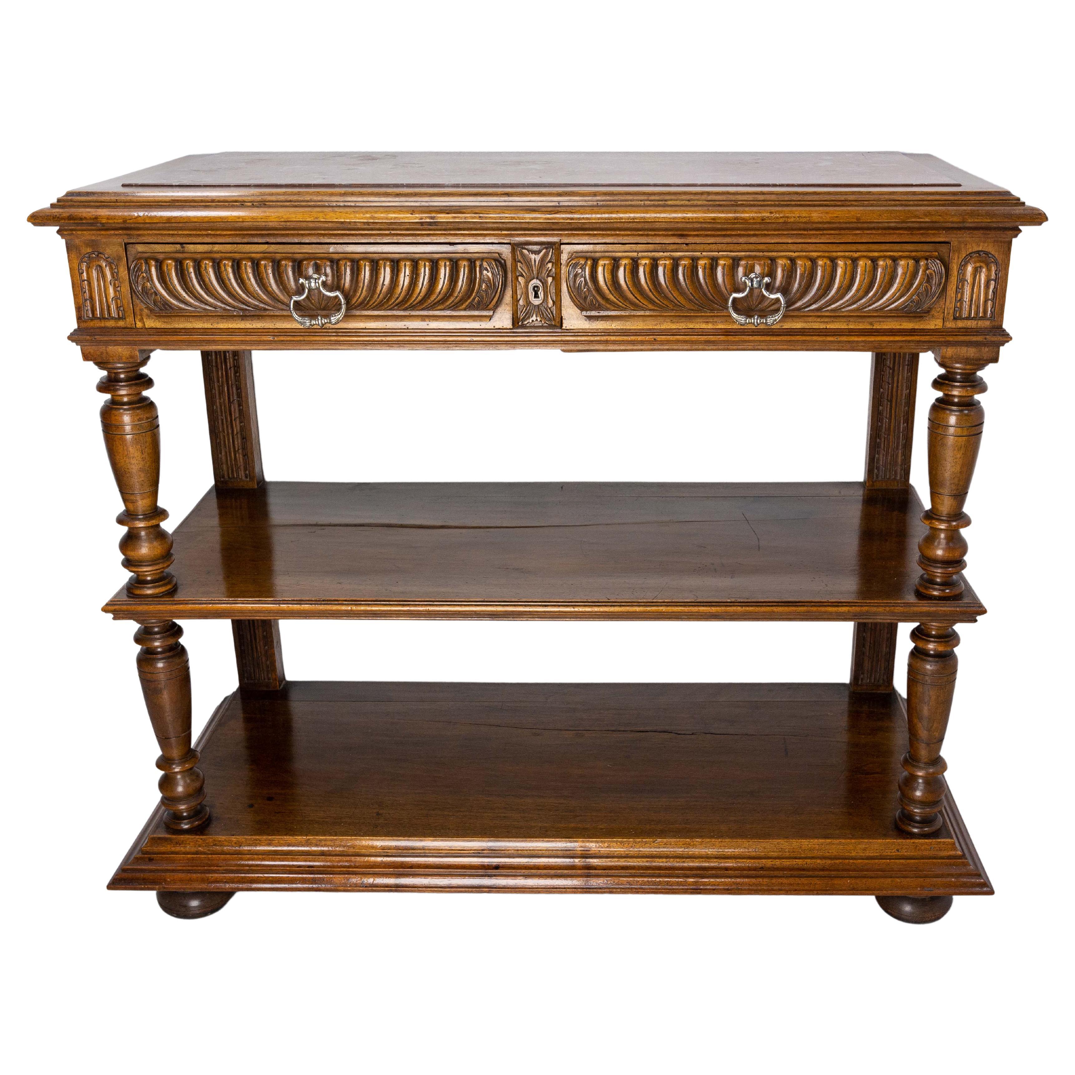 Baluster Console or Serving Table Marble Top Louis XIII St, French, Late 19th C For Sale