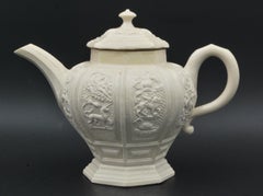 Baluster-Form Saltglaze Teapot, Decorated with Faulous Beasts, England, C1745