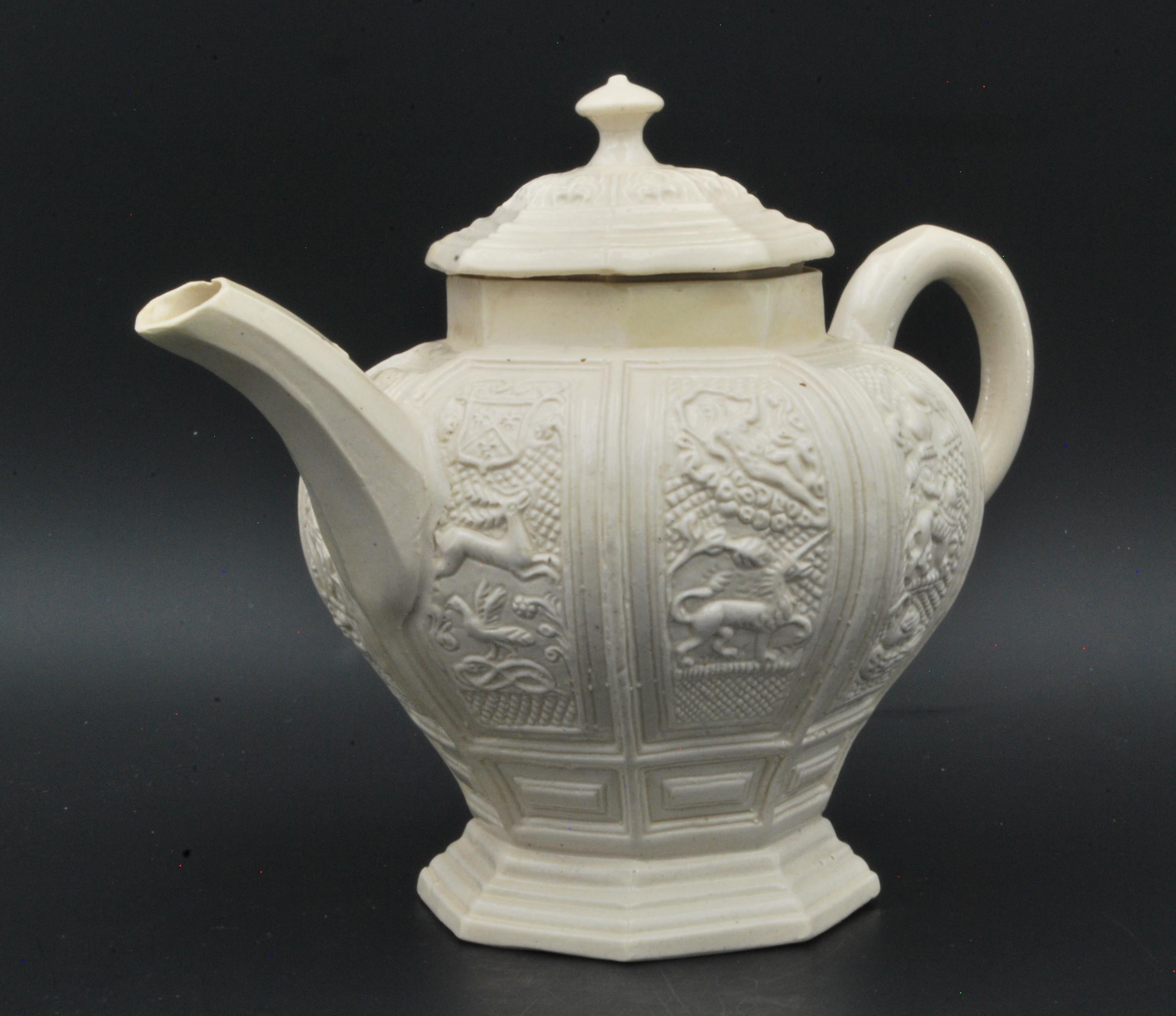 Chinoiserie Baluster-Form Saltglaze Teapot, Decorated with Faulous Beasts, England, C1745 For Sale
