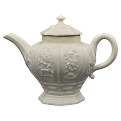 Baluster-Form Saltglaze Teapot, Decorated with Faulous Beasts, England, C1745