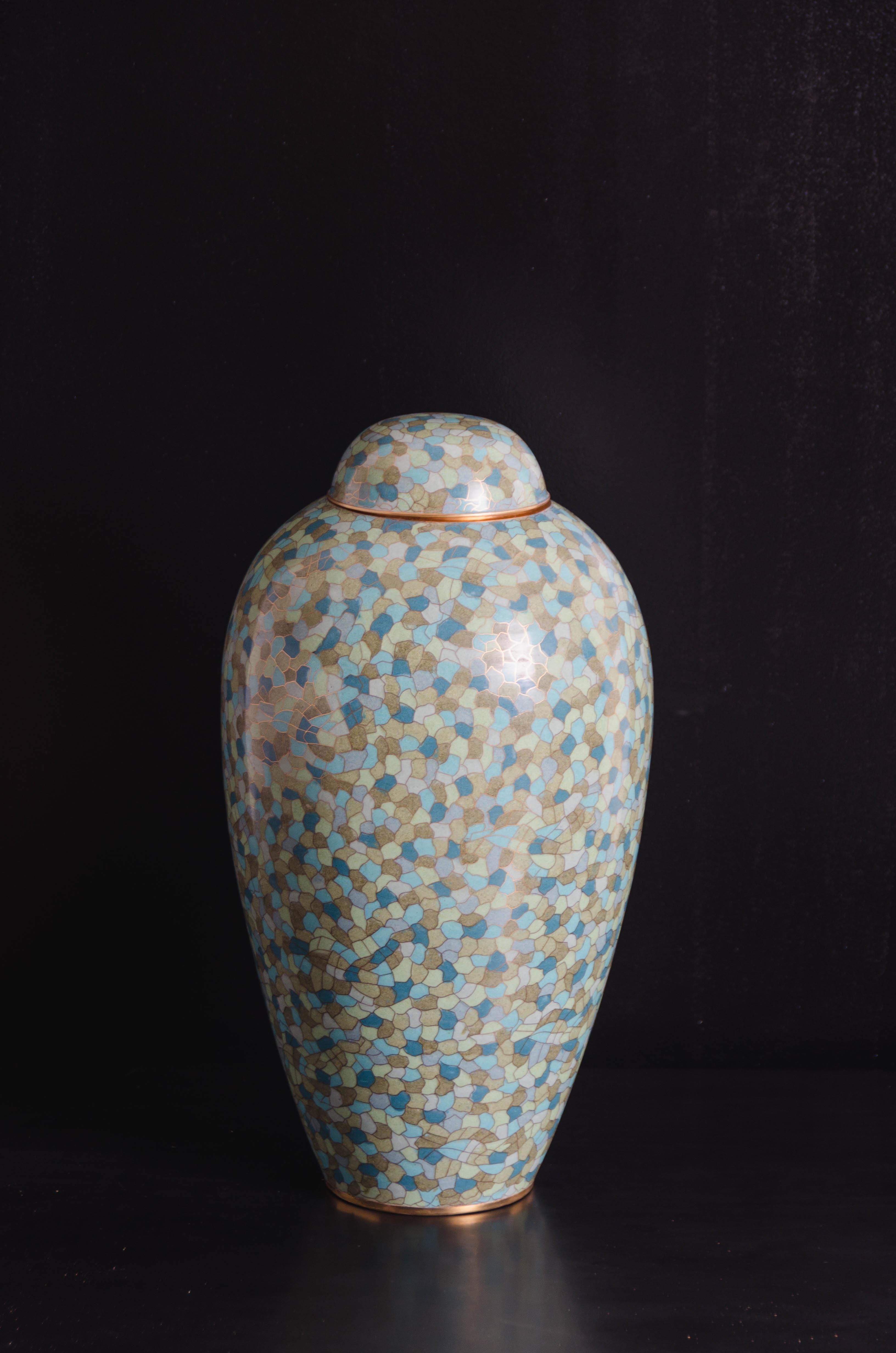 Chinese Baluster Jar and Lid in Azure Colors by Robert Kuo, Limited Edition For Sale