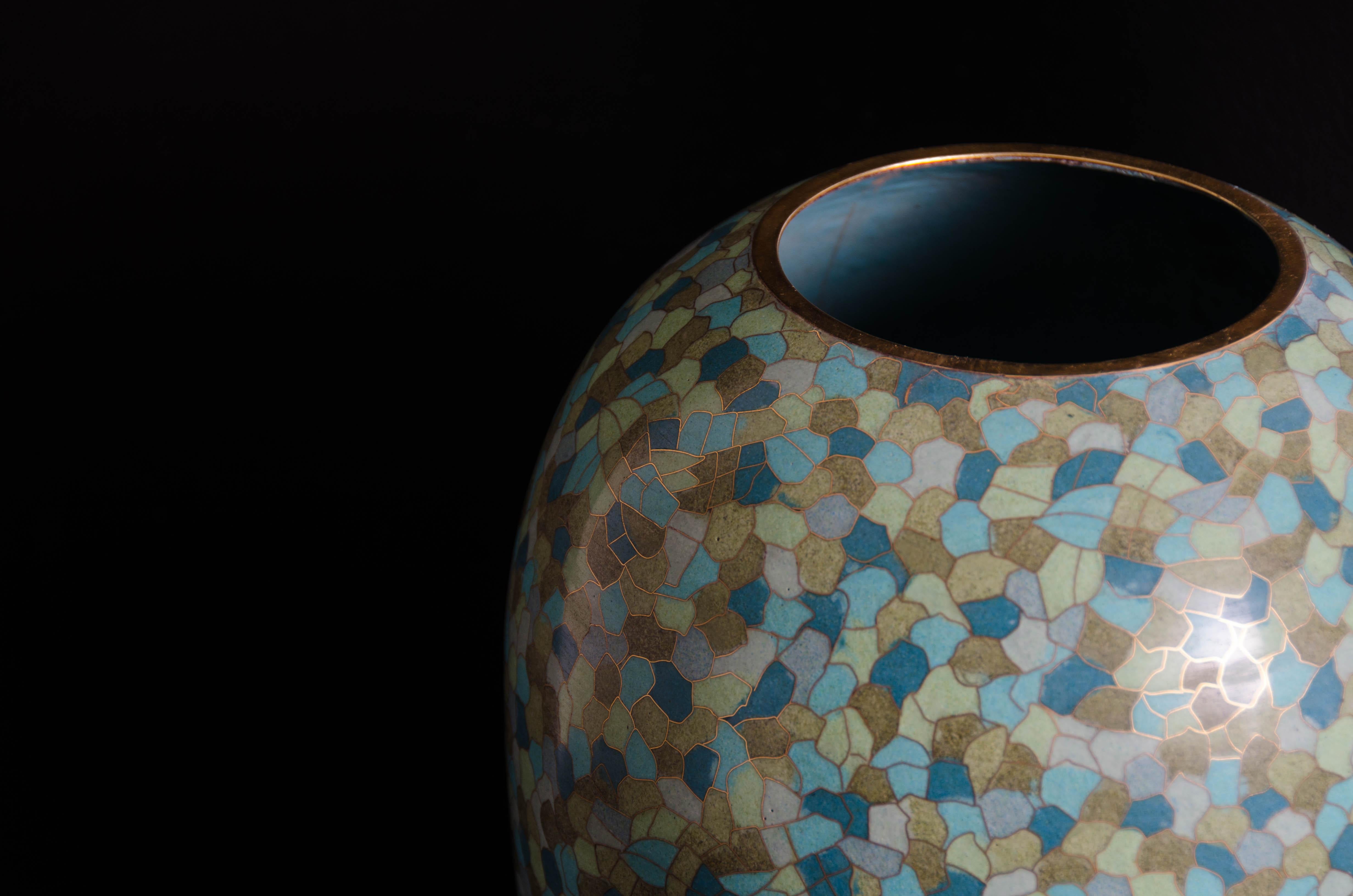 Cloissoné Baluster Jar and Lid in Azure Colors by Robert Kuo, Limited Edition For Sale