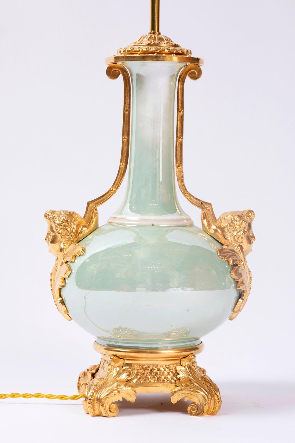 Baluster Lamp in Green Iridescent Porcelain and Gilt Bronze, circa 1880 1