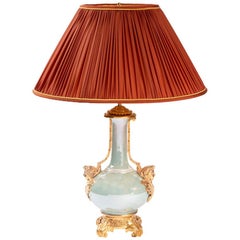 Baluster Lamp in Green Iridescent Porcelain and Gilt Bronze, circa 1880