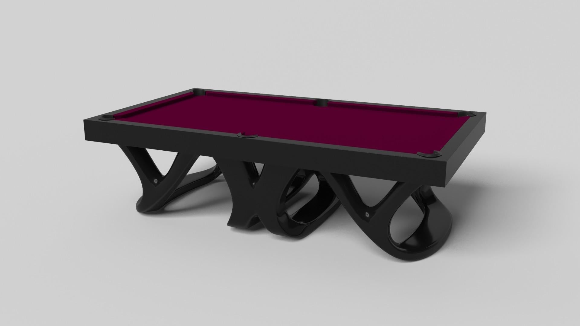 Inspired by the work of Antoni Gaudi and the movement of Catalan Modernism, the Draco pool table in walnut boasts bold style with smooth, curved legs and a rich felt surface for professional game play. Expertly crafted from solid wood, this table