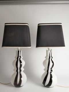 Sculptural Art Glass Murano Style Table Lamps, Black & White, 1960s, Set of 2