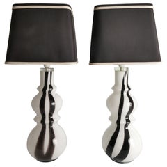Sculptural Art Glass Murano Style Table Lamps, Black & White, 1960s, Set of 2