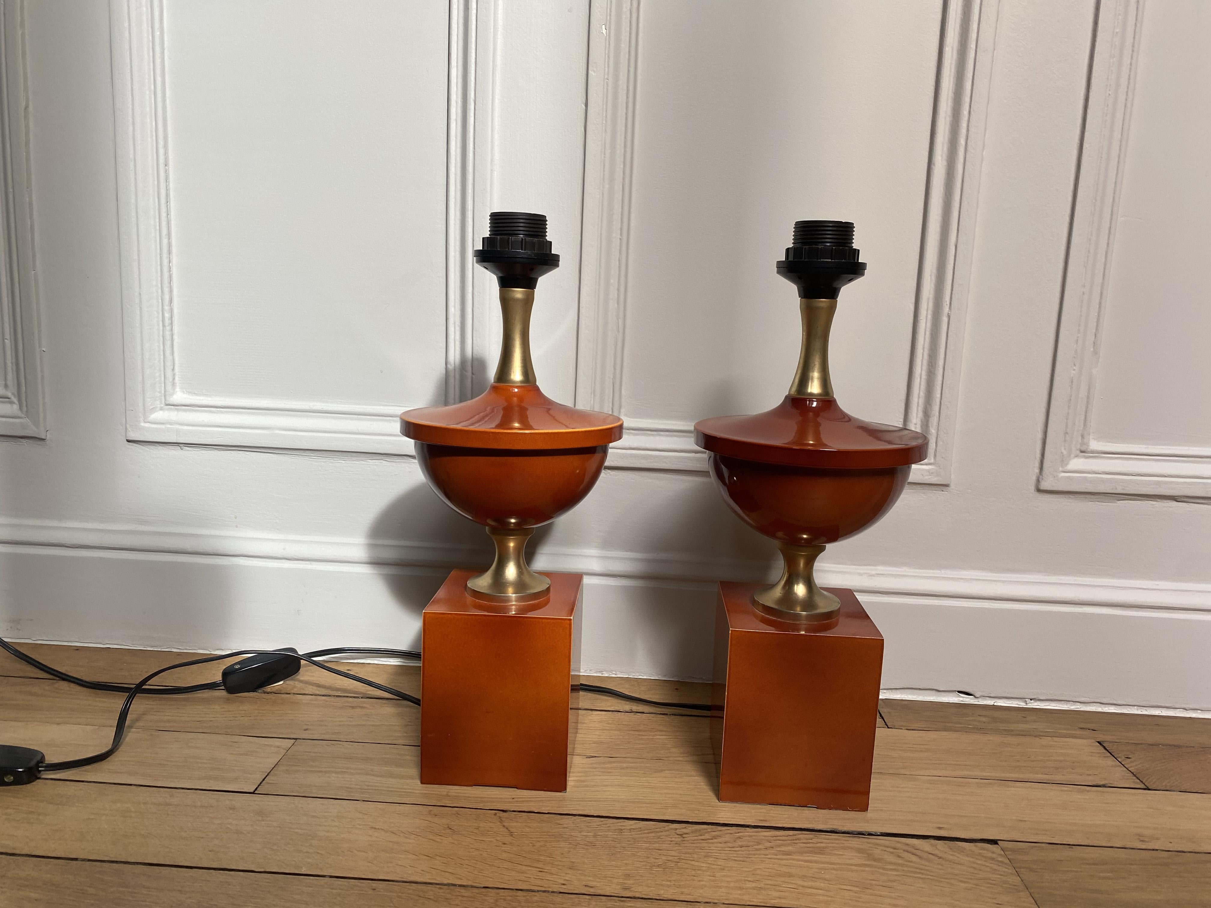 French Baluster Table Lamp in Lacquered Steel by Philippe Barbier, 1970s, Set of 2. For Sale