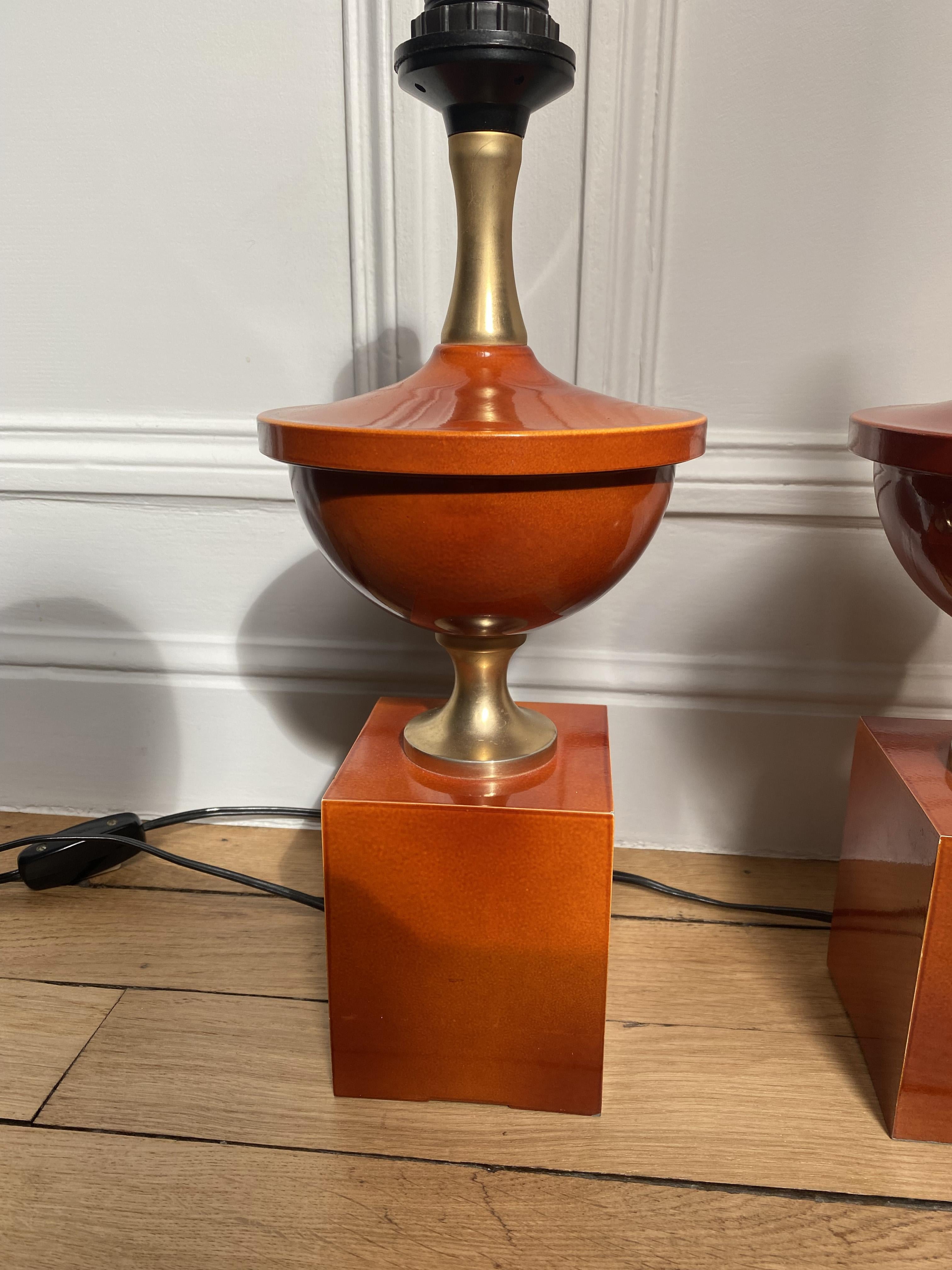 Baluster Table Lamp in Lacquered Steel by Philippe Barbier, 1970s, Set of 2. In Good Condition For Sale In Lille, FR