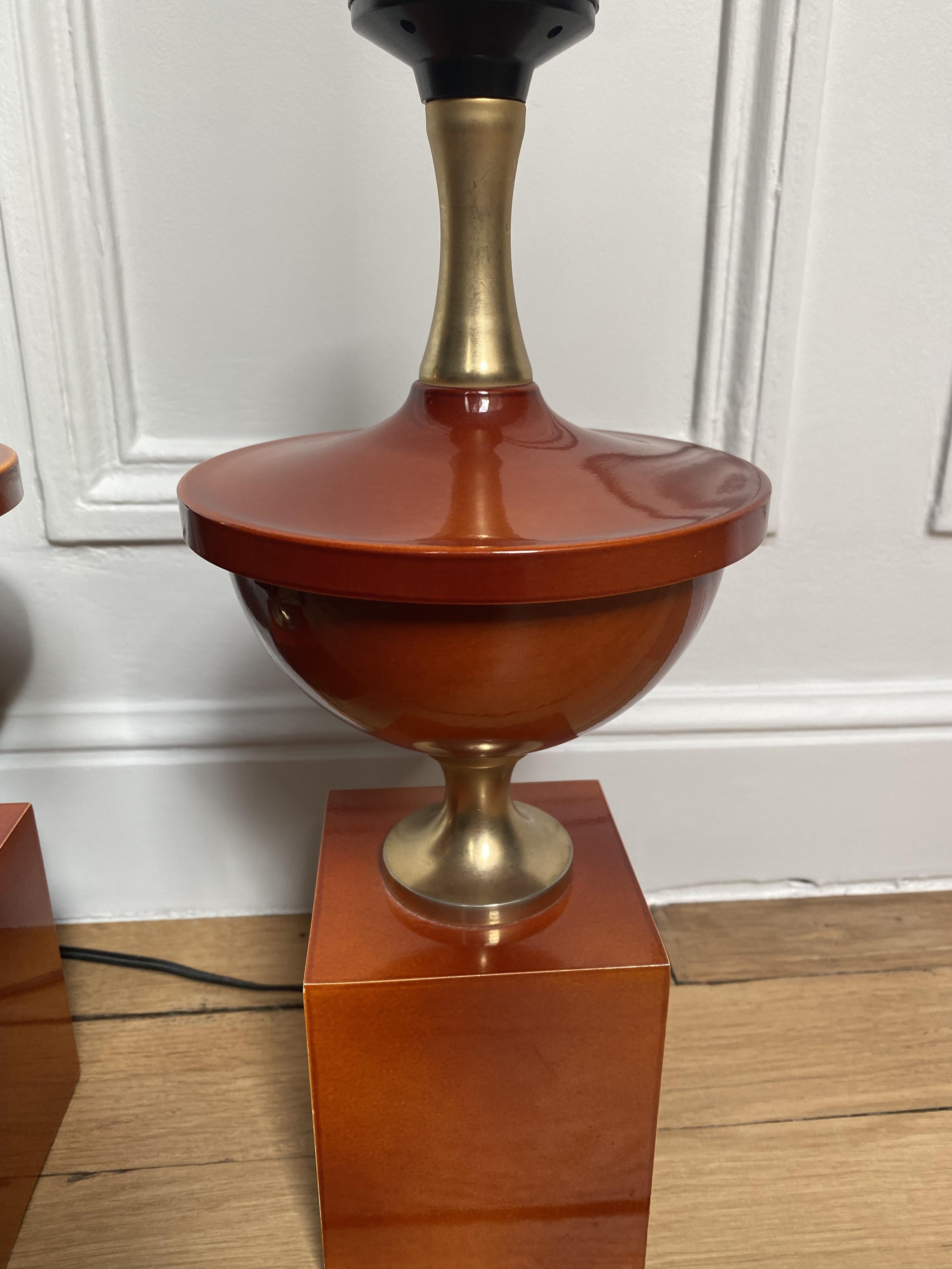 Late 20th Century Baluster Table Lamp in Lacquered Steel by Philippe Barbier, 1970s, Set of 2. For Sale